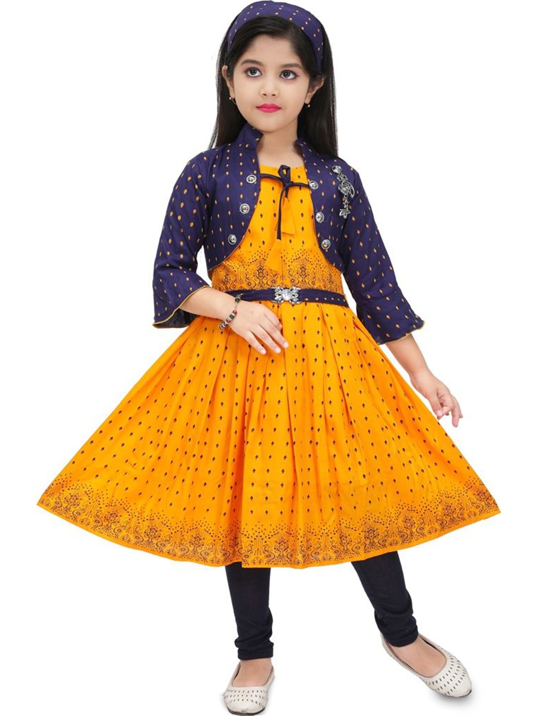 

PRIYANKA'S COLLECTION Print Fit & Flare Midi Dress, Orange