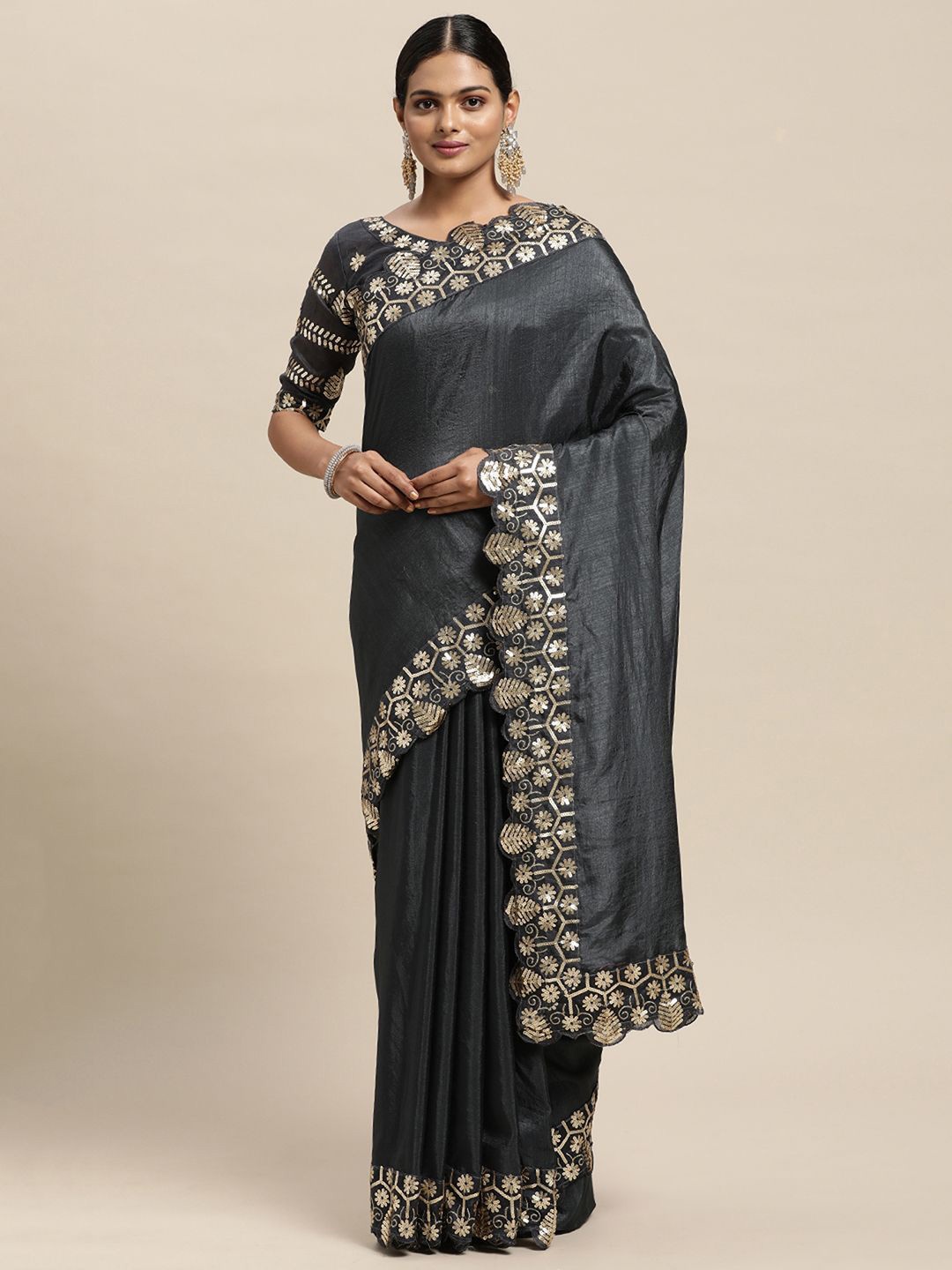

Mitera Silk Blend Saree, Grey