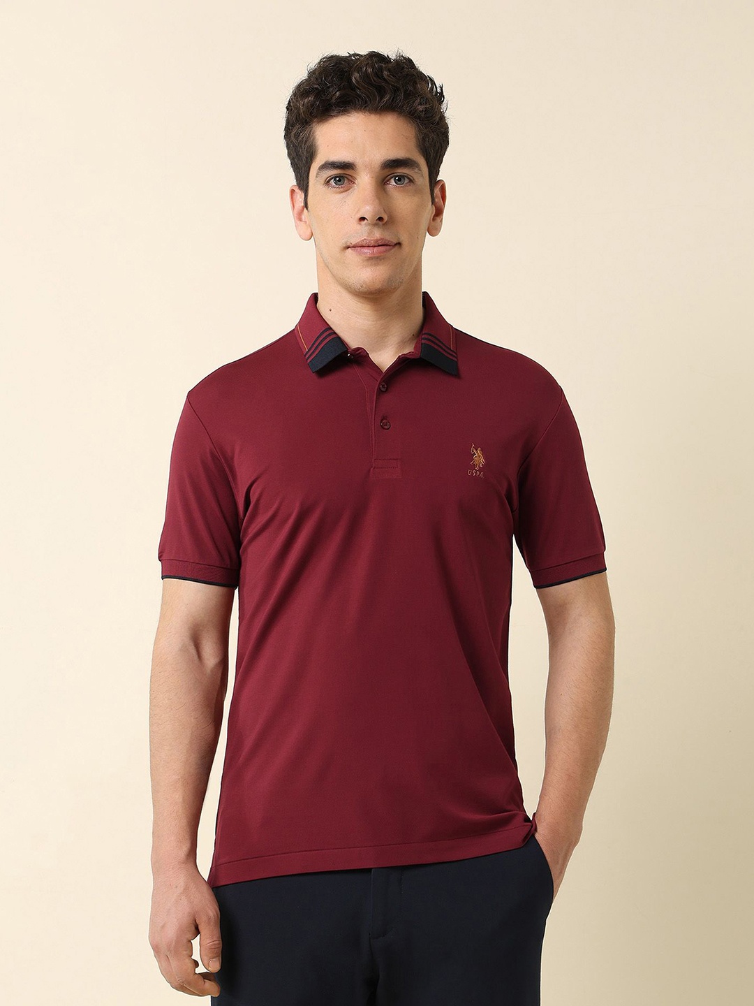 

U.S. Polo Assn. Men Polo Collar Pockets Slim Fit T-shirt, Red