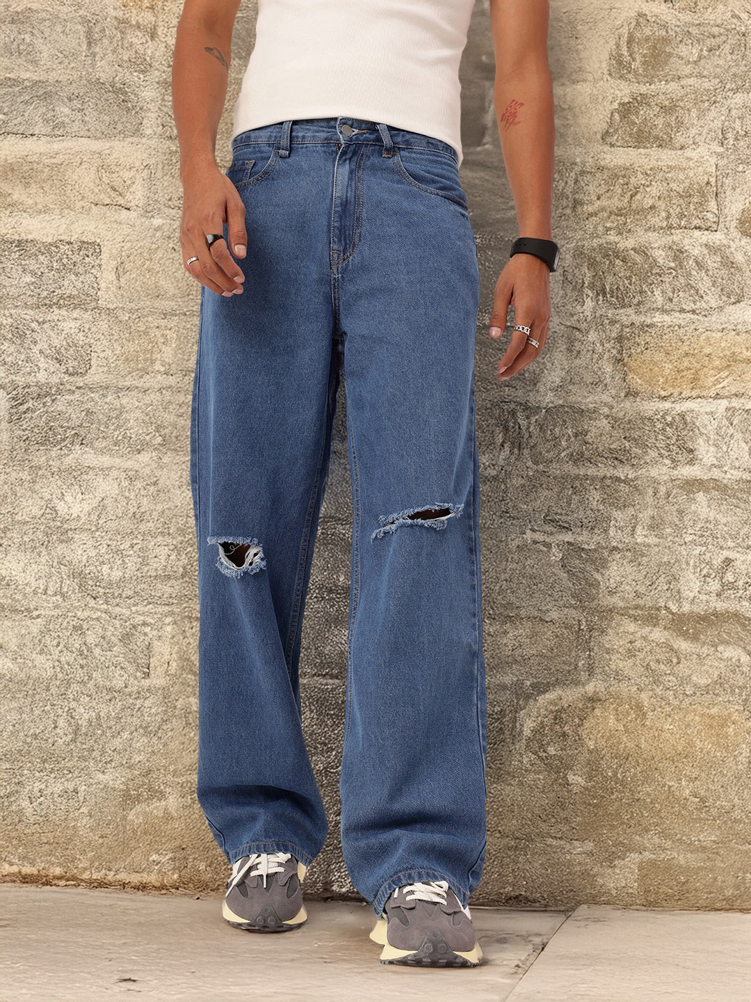 

Kook N Keech Men Urban Edge Wide Leg Ripped Fit Jeans, Blue