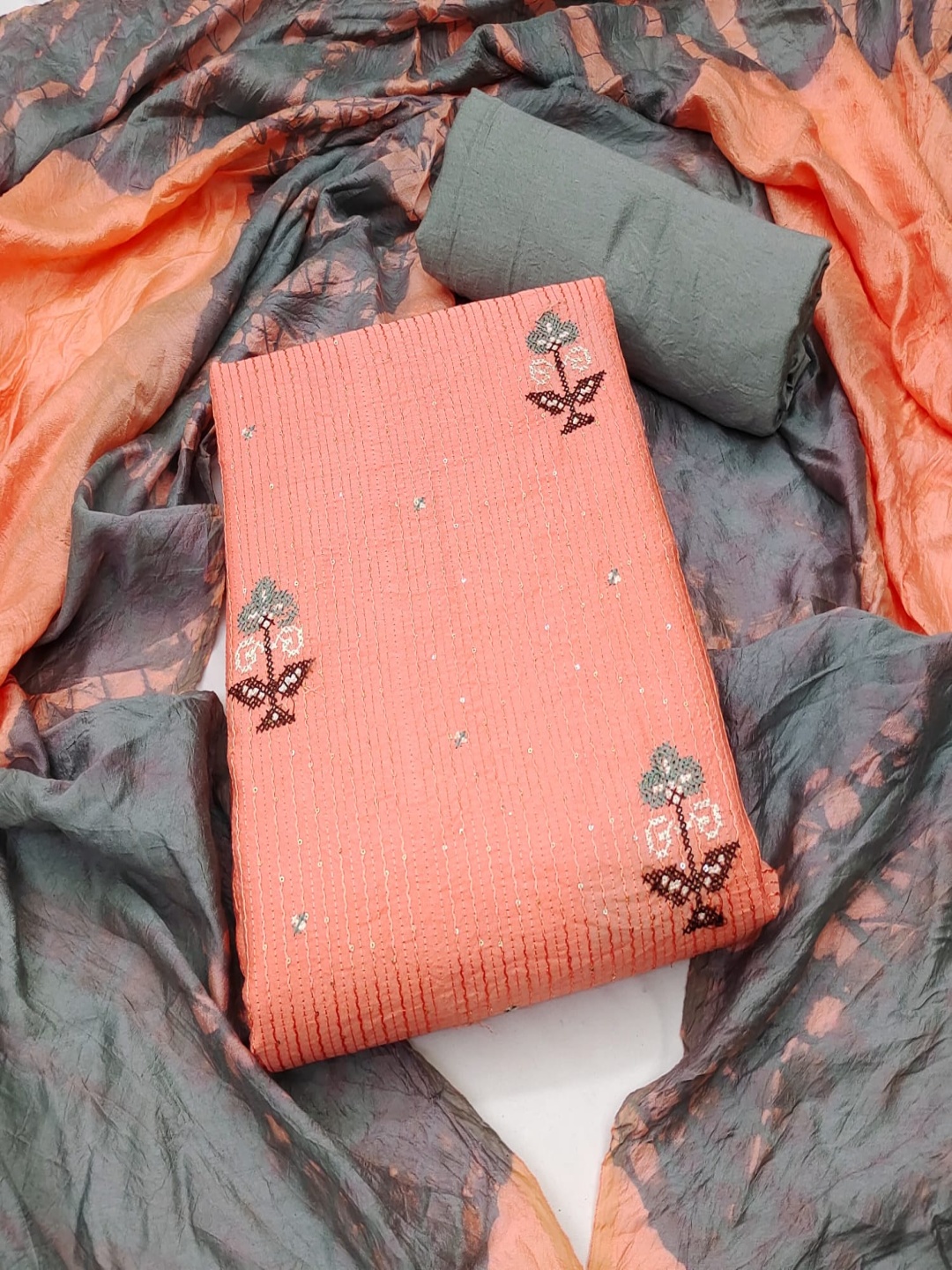 

Rangtulika Ethnics Floral Embroidered Unstitched Dress Material, Orange