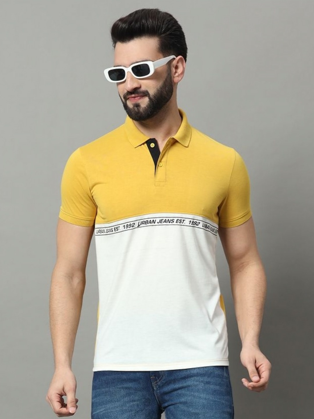 

OGEN Men Colourblocked Polo Collar Pockets T-shirt, Mustard