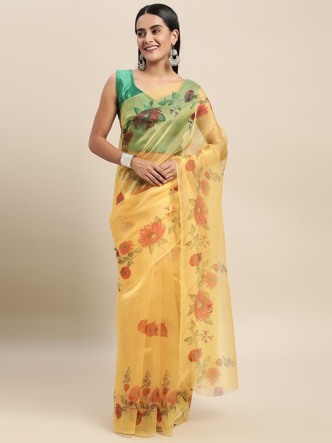 

DIVASTRI Floral Organza Saree, Yellow