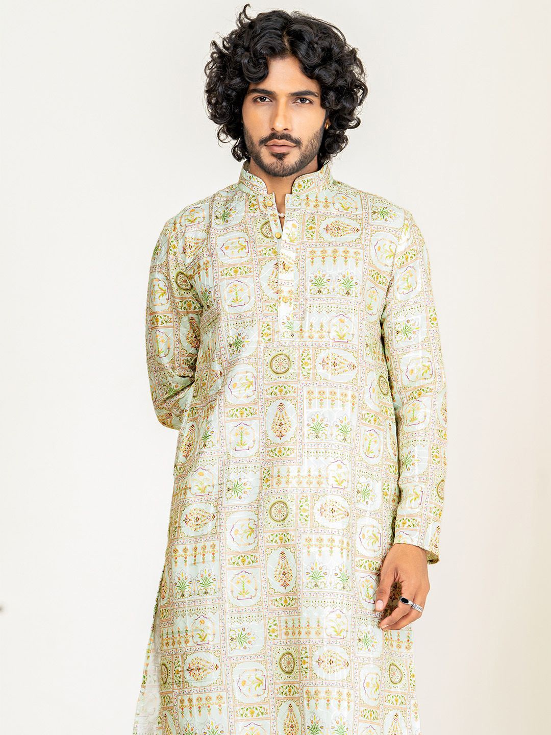 

Tistabene Ethnic Motifs Printed Mandarin Collar Straight Kurta, White