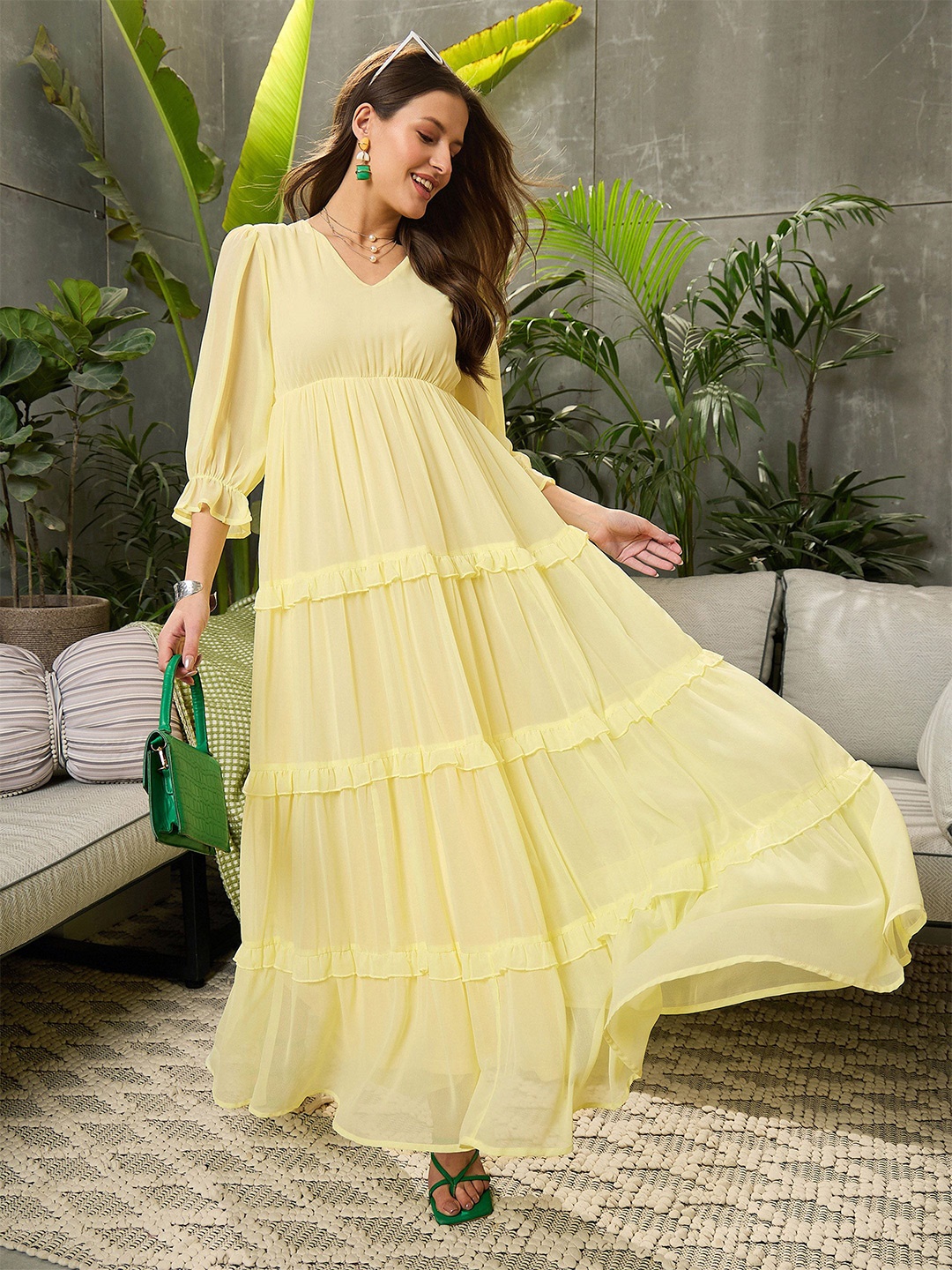 

SASSAFRAS Georgette Maxi Dress, Yellow