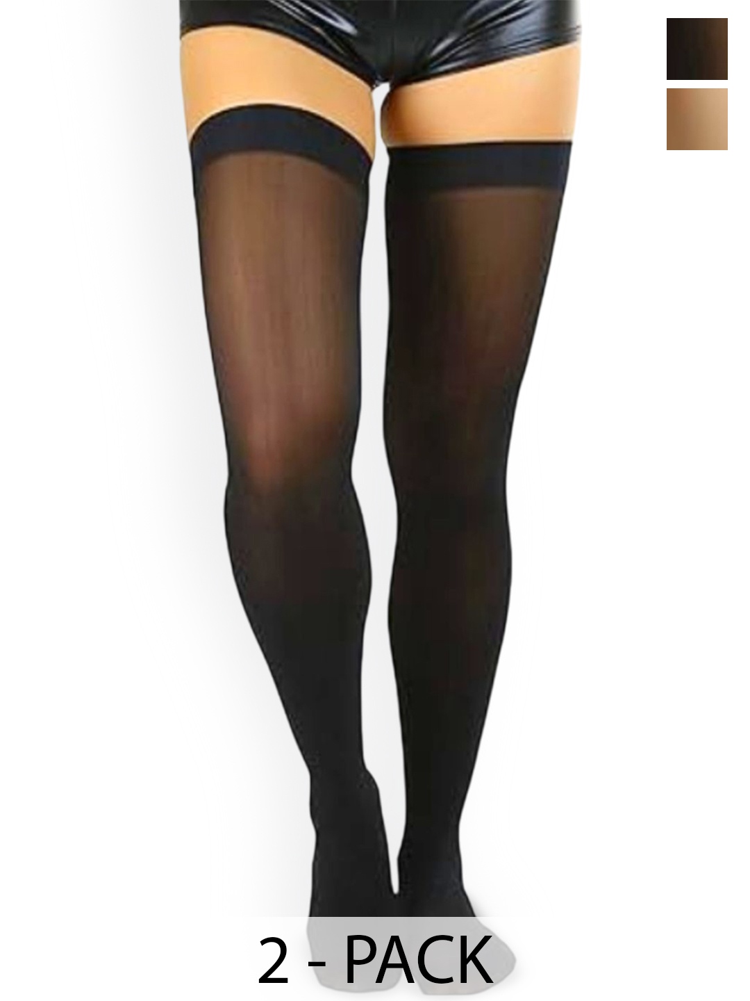 

NESKA MODA Pack Of 2 High Thigh Sheer Breathable Stockings, Black