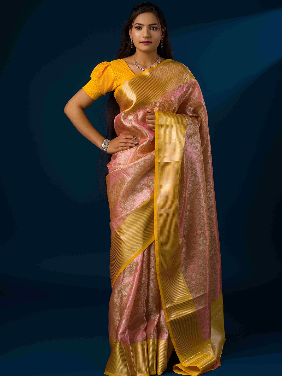 

KCPC BANDHANI Woven Design Zari Tissue Banarasi Saree, Yellow