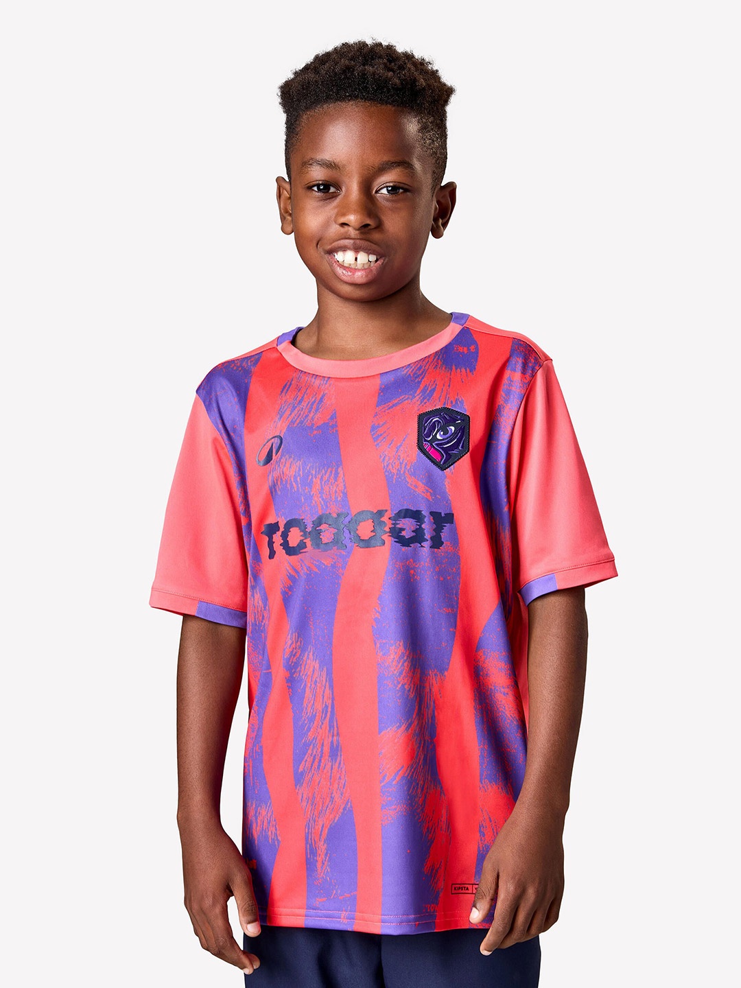 

Kipsta By Decathlon Football Shirt Viralto Roarrr Mandrill Stripey - Red Purple