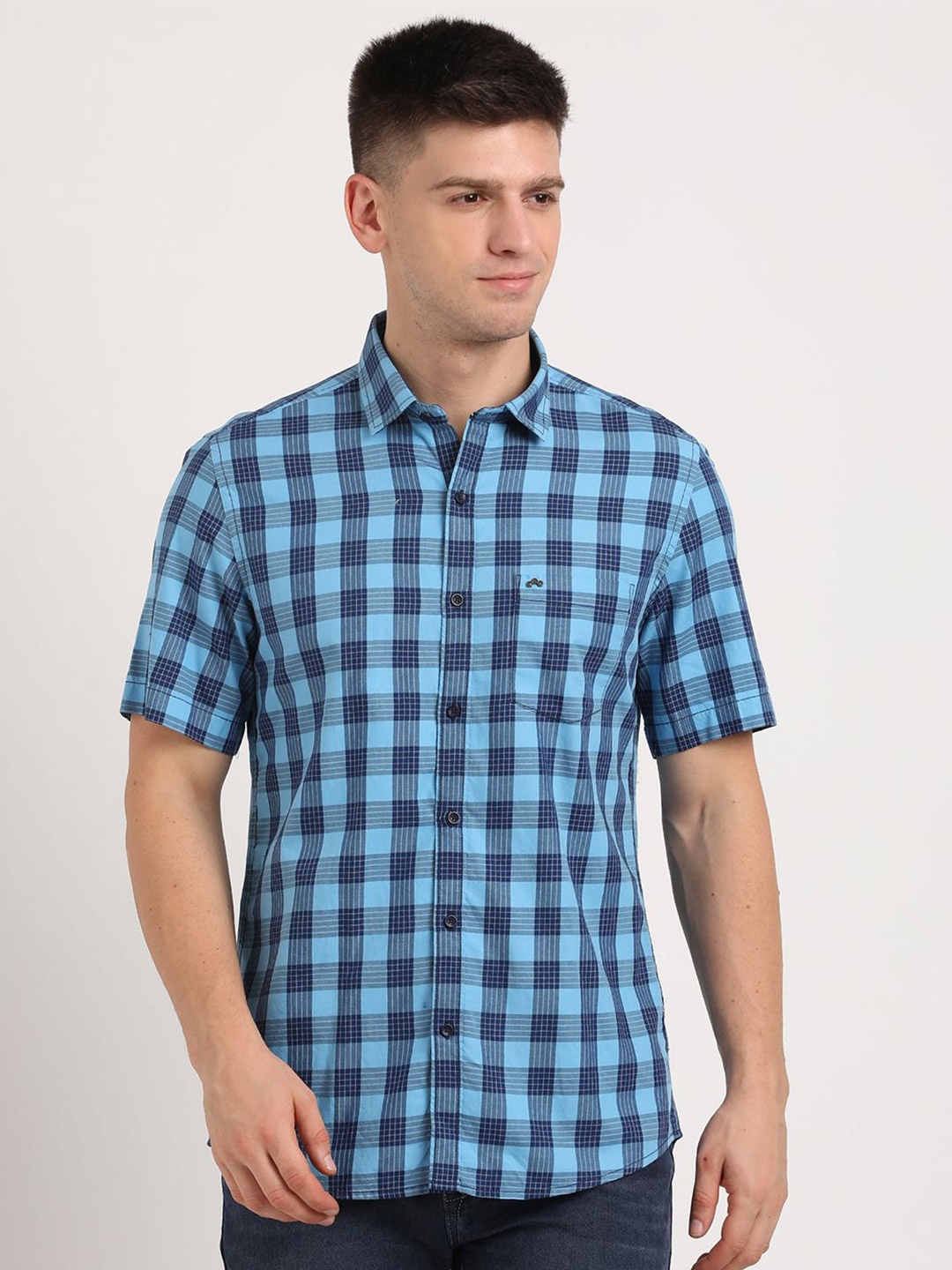 

Turtle Men Relaxed Slim Fit Buffalo Checks Opaque Checked Casual Shirt, Blue