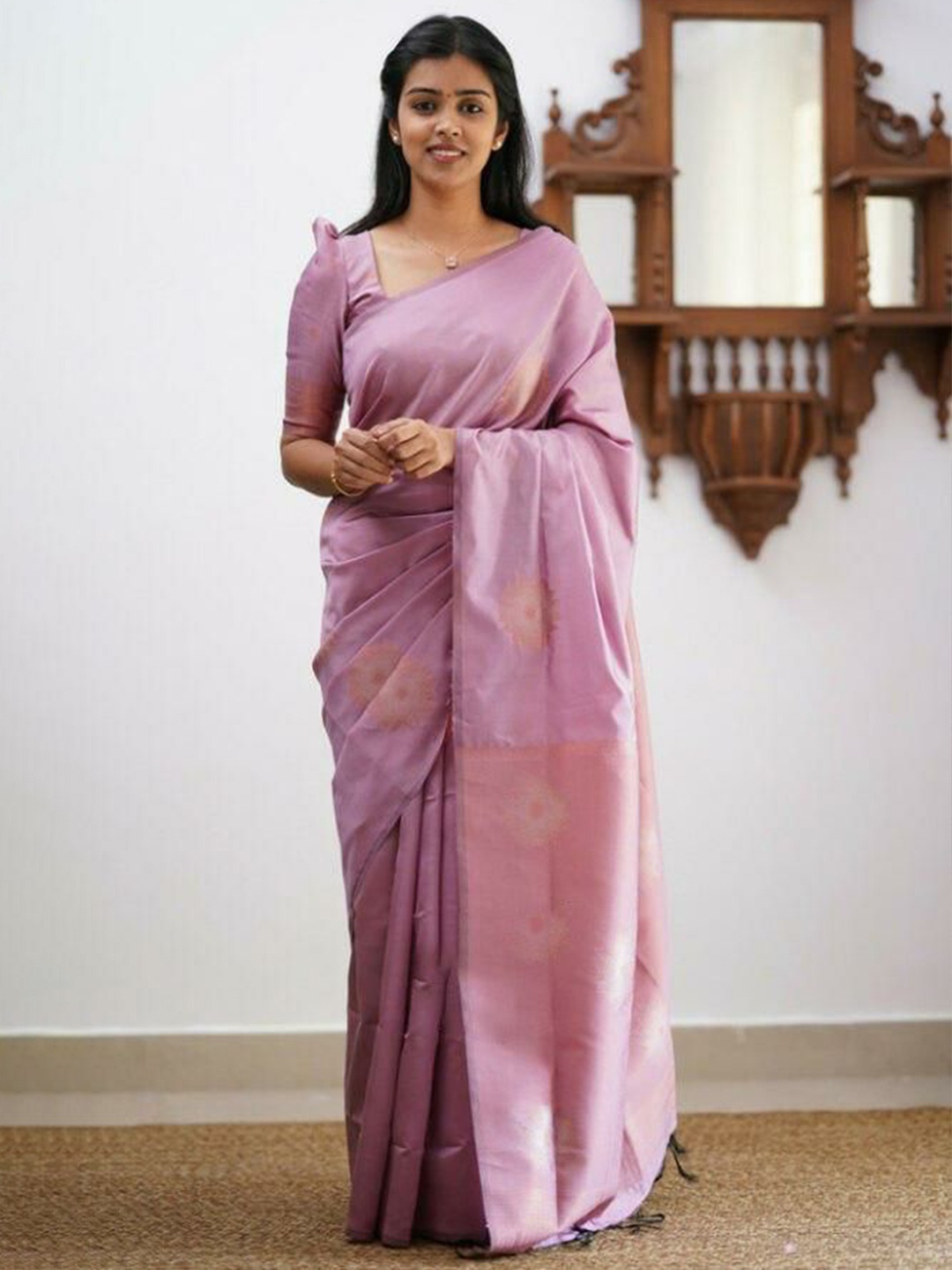 

VILLE FASHION Woven Design Zari Art Silk Kanjeevaram Saree, Purple