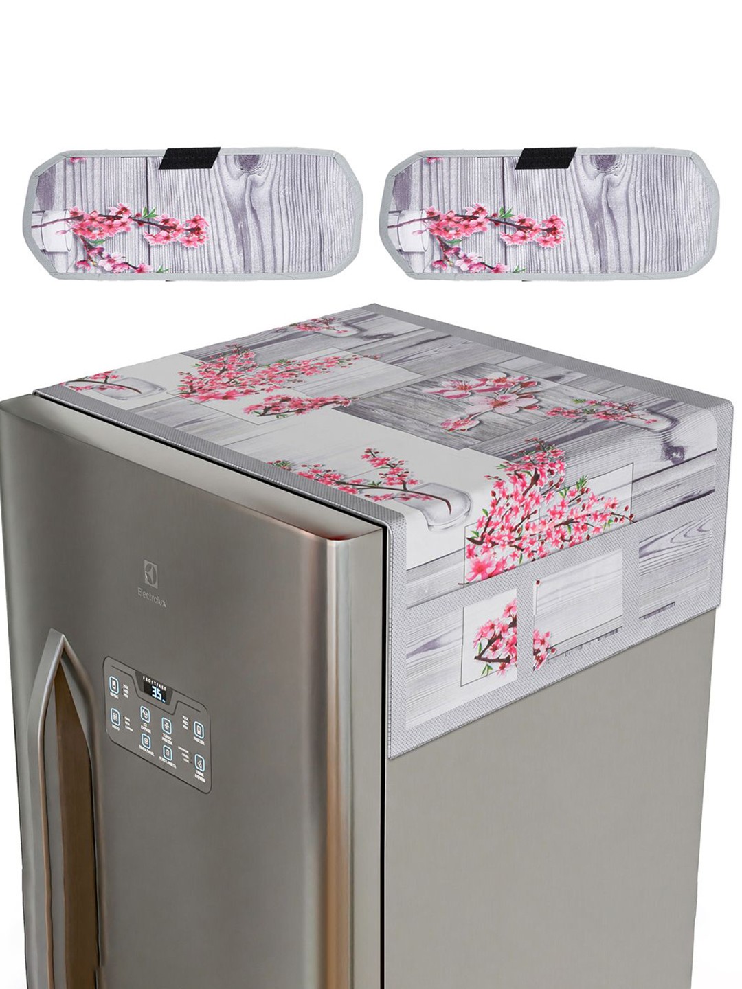

Kuber Industries Grey & Pink Printed Fridge Top & Handle Cover