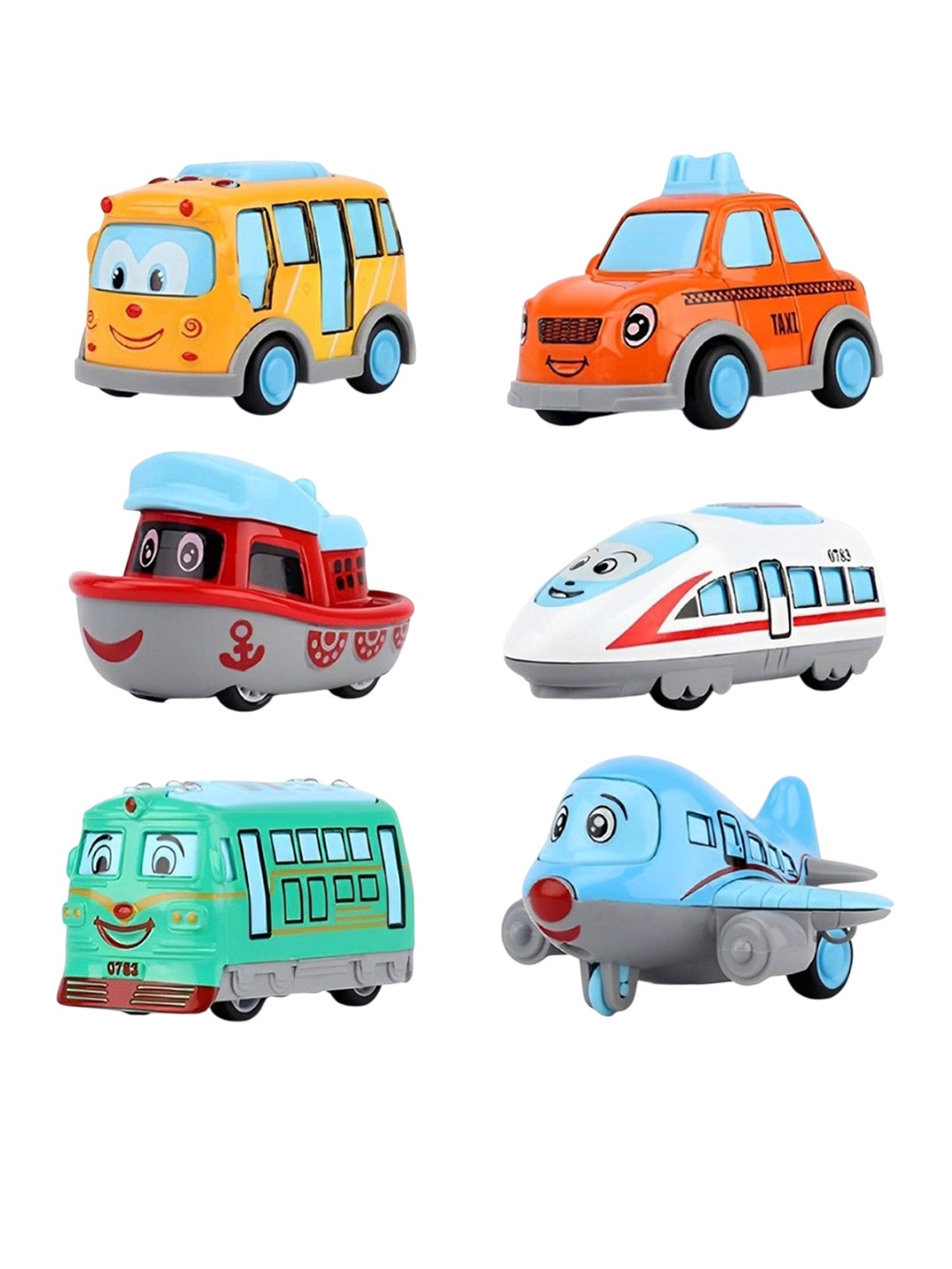 

ADKD Set Of 6 Die Cast Pull Back Action Toy Vehicles, Blue