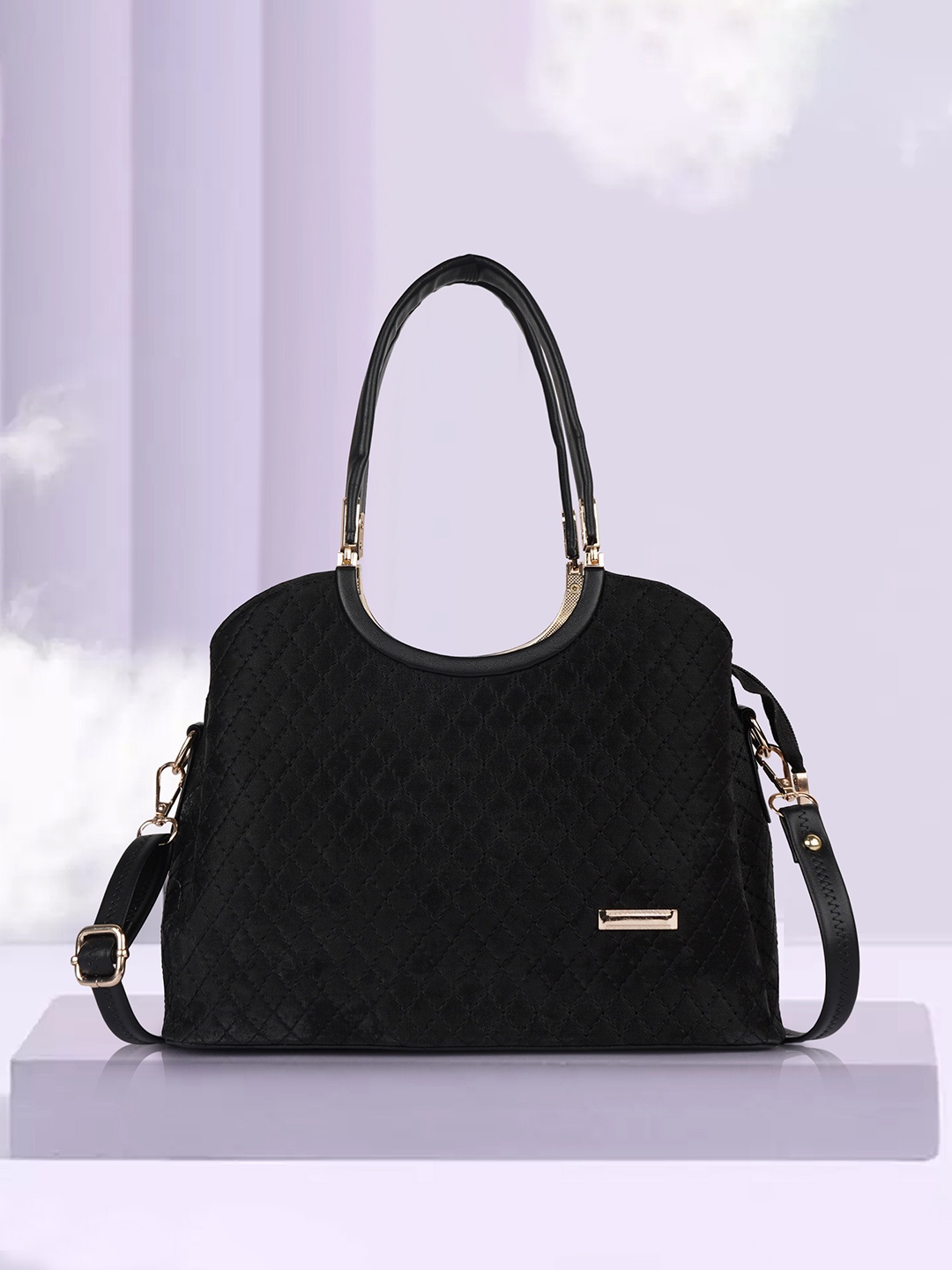 

ROMOFY Oversized Shoulder Bag with Quilted, Black