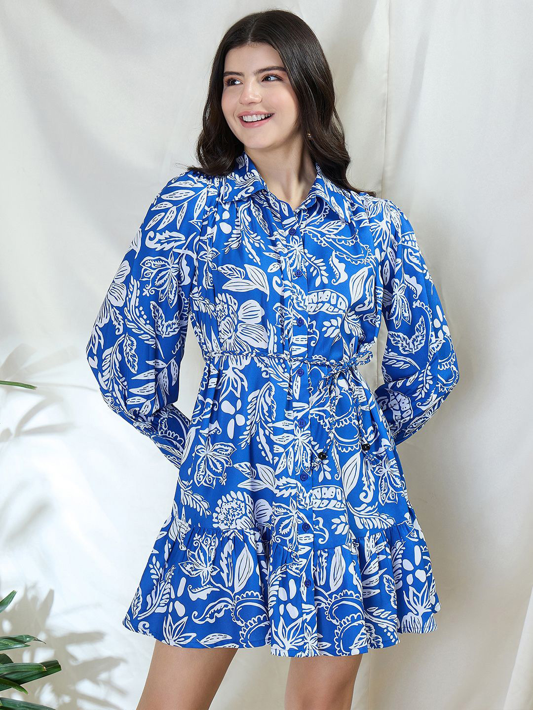 

ZUMMER Floral Print Georgette Shirt Dress, Blue