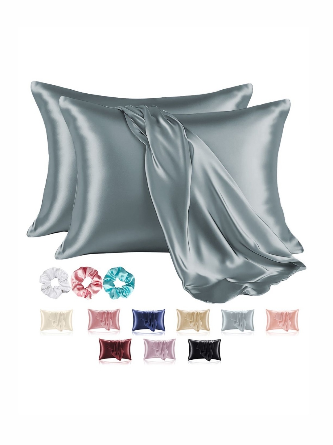 

Aura Grey 2 Pieces Solid Pure Silk Rectangle Pillow Covers