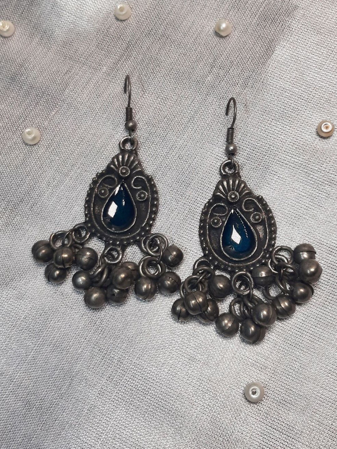 

HOPMEE Artifcial Stones Studded Classic Shaped Antique Drop Earrings, Black