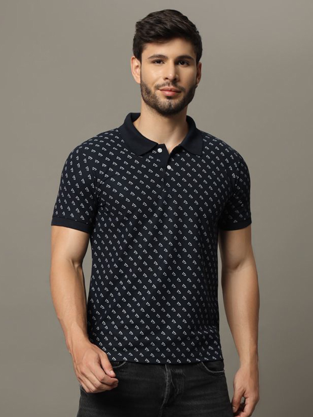 

XYRIS Men Printed Polo Collar T-shirt, Navy blue