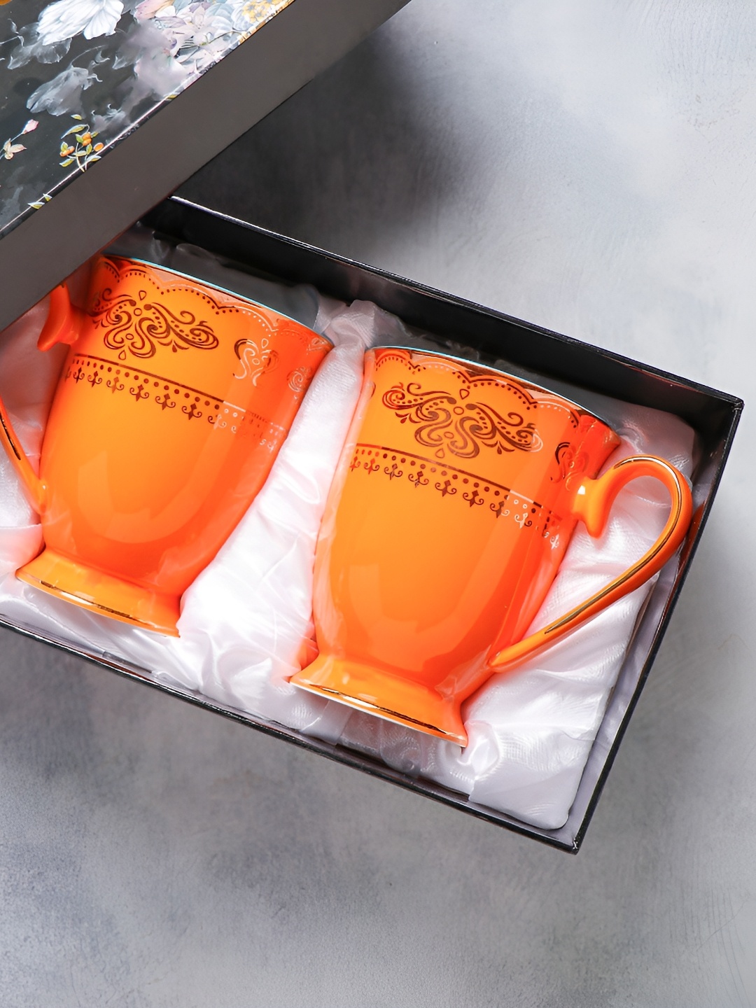 

Archies Orange & Blue 2 Pieces Printed Ceramic Glossy Easy to Clean Mugs 350 ml Each