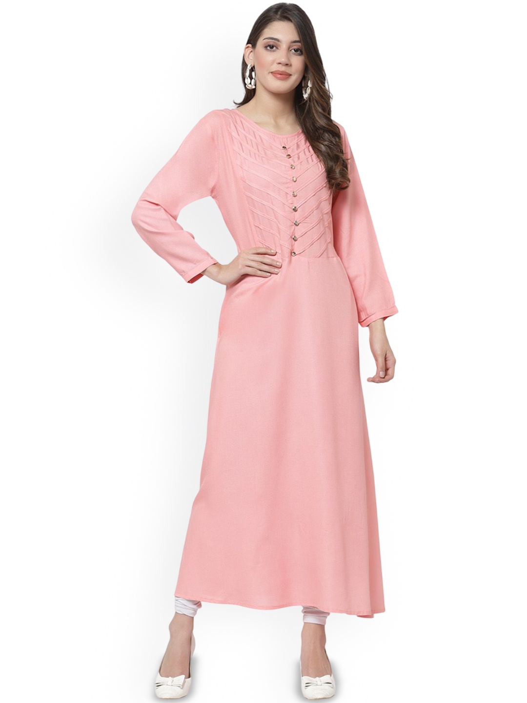 

DELIS Yoke Design Round Neck Cotton A-Line Kurta, Pink