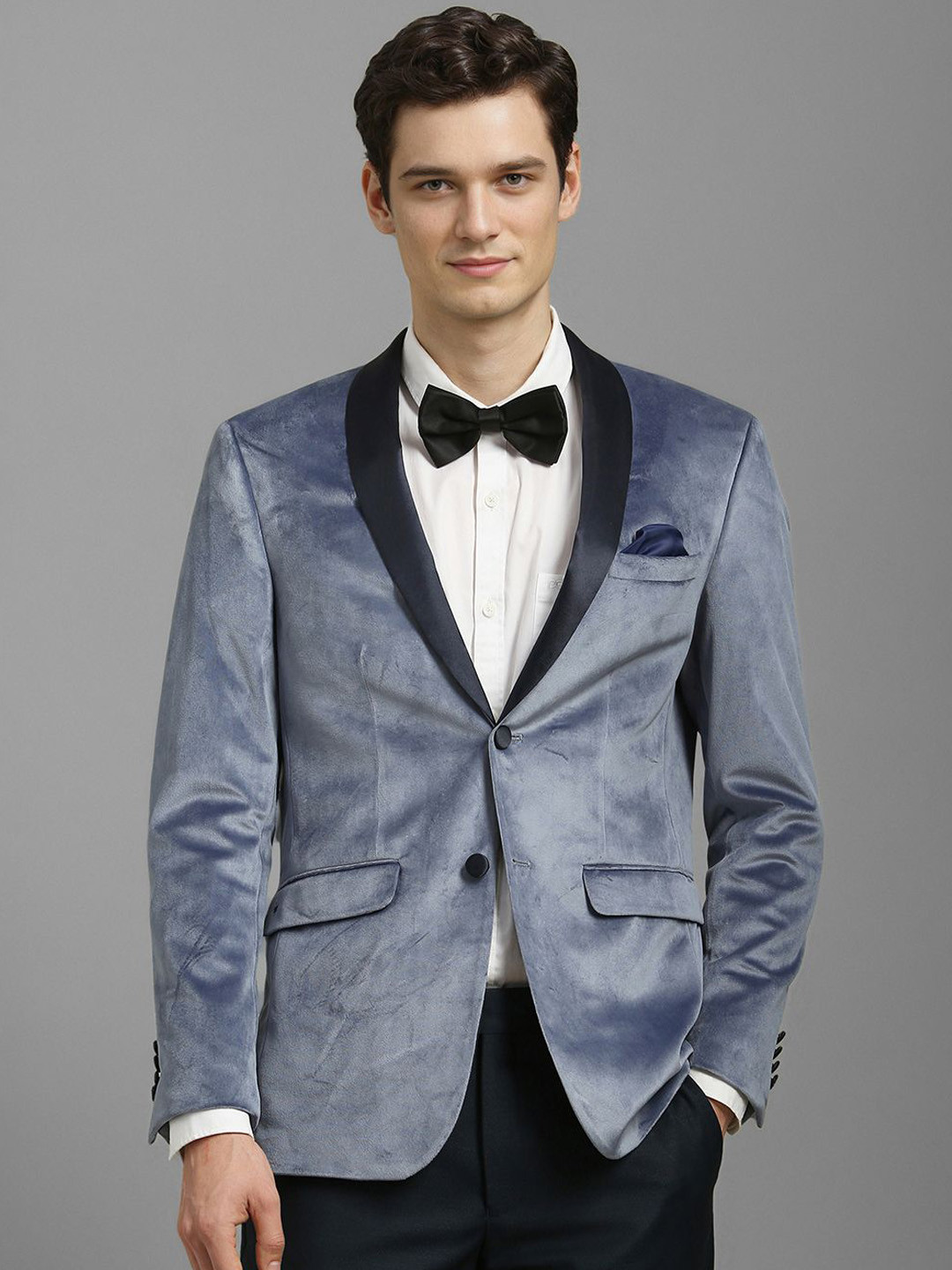 

Louis Philippe Slim Fit Shawl Collar Single Breasted Formal Blazer, Blue