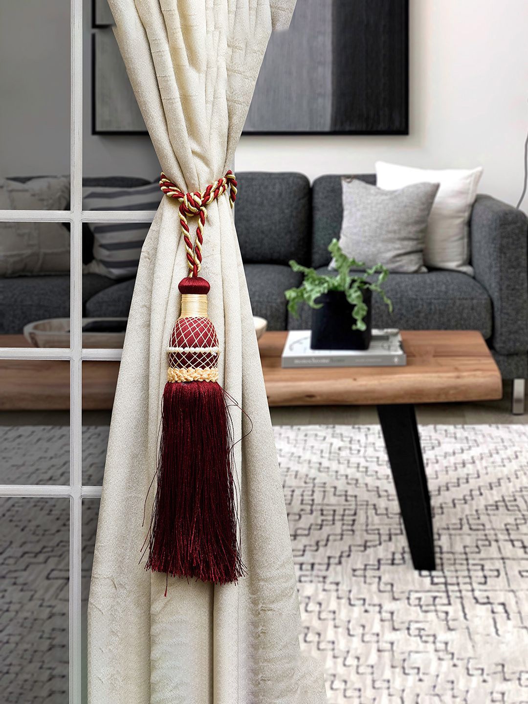 

Kuber Industries Maroon Eco Friendly Moti Kit Pit Curtain Tie-Back With Tassel