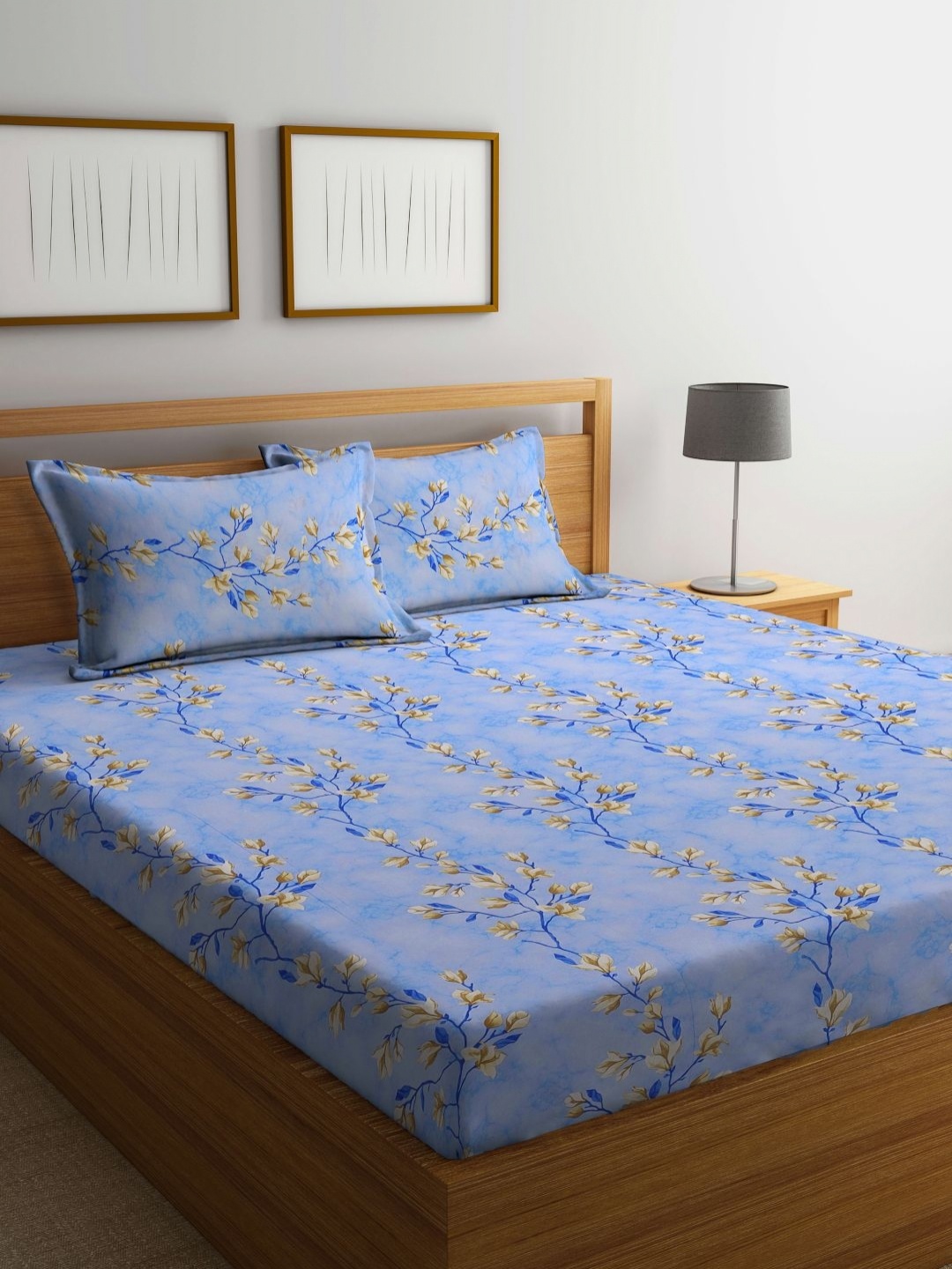 

Myntra Elegant Homes Blue Printed 400 TC Pure Cotton King Bedsheet Set 2.25 m x 2.50 m