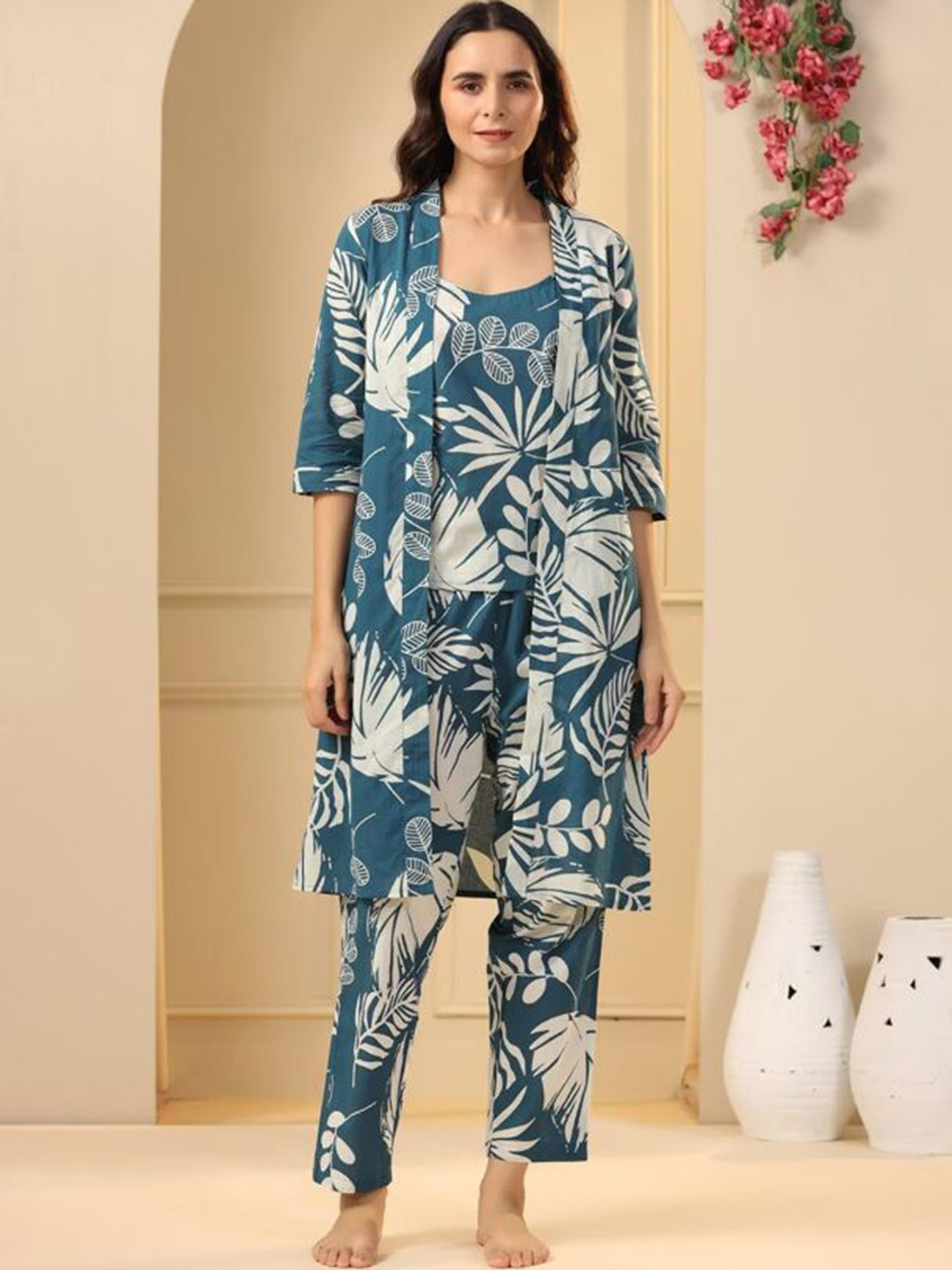 

PIMU Printed Scoop Neck Top With Trousers Co-Ords Set, Blue