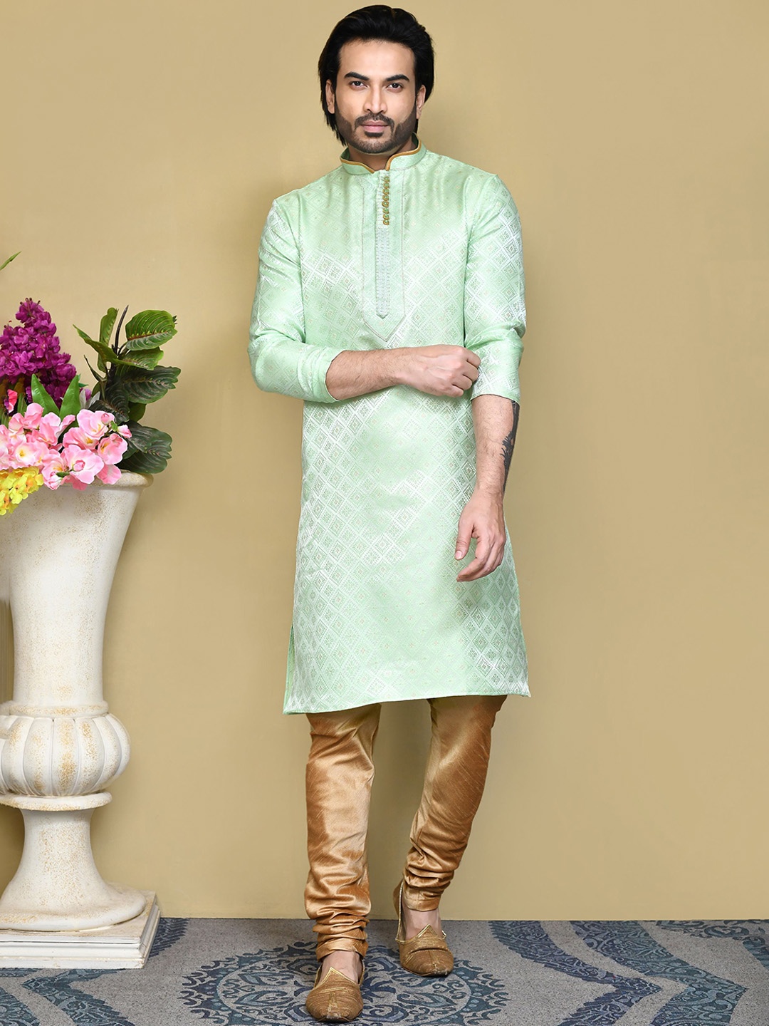 

RANAK Men Regular Kurta with Pyjamas, Green