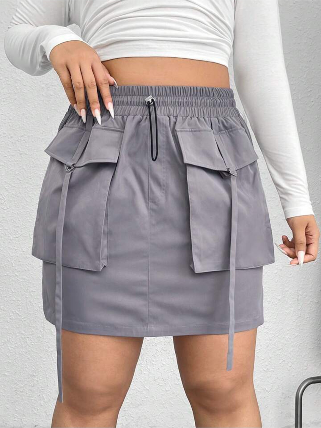 

The Roadster Lifestyle Co Mid Rise A-Line Cargo Mini Skirt, Grey