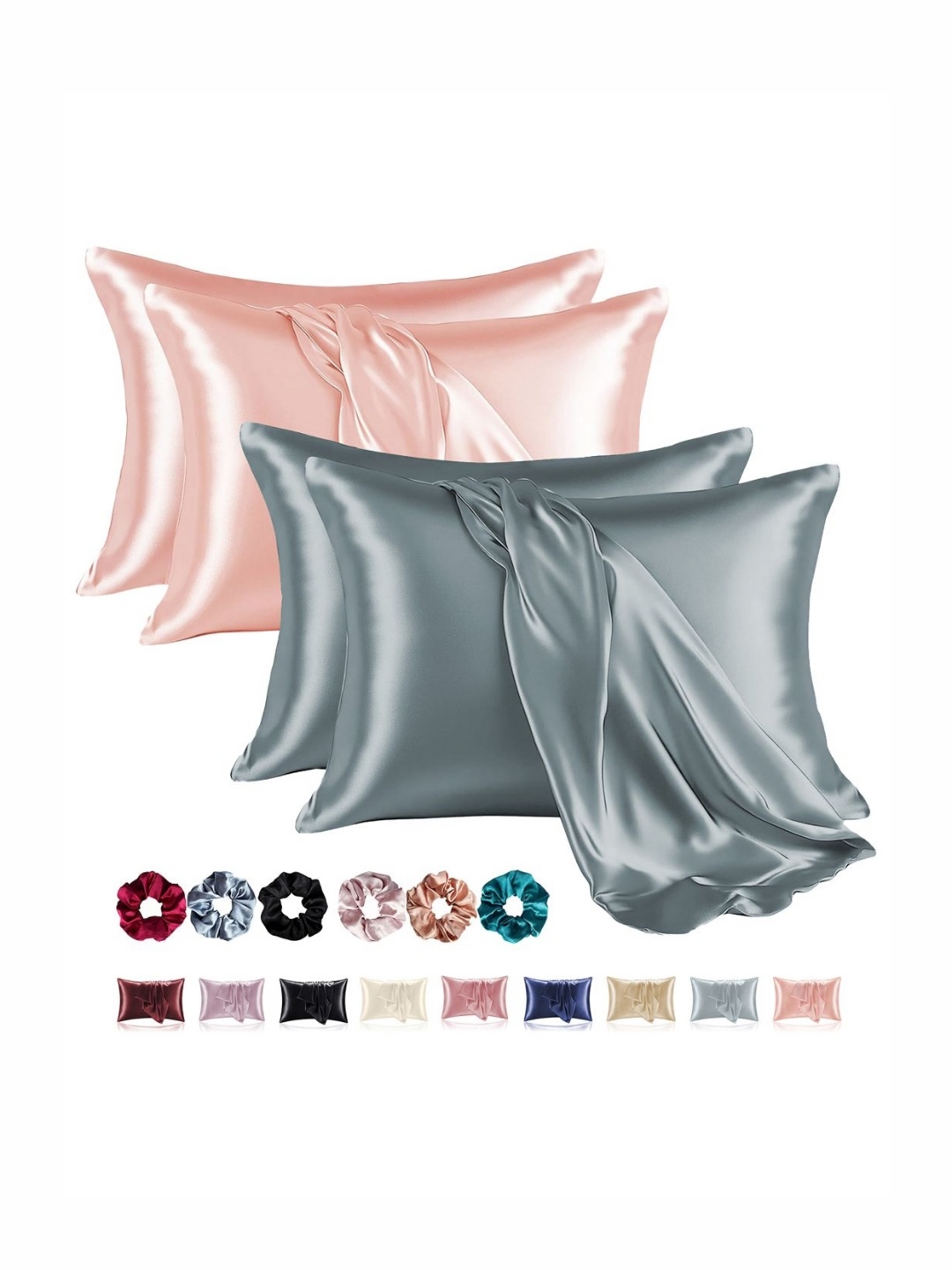 

Aura Grey & Peach-Coloured 4 Pieces Solid Pure Silk Rectangle Pillow Covers