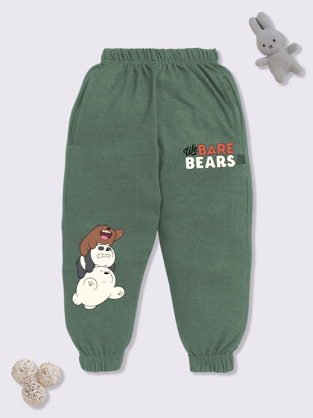 

YK X Minute Mirth Boys We Bare Bears Printed Cotton Joggers, Olive