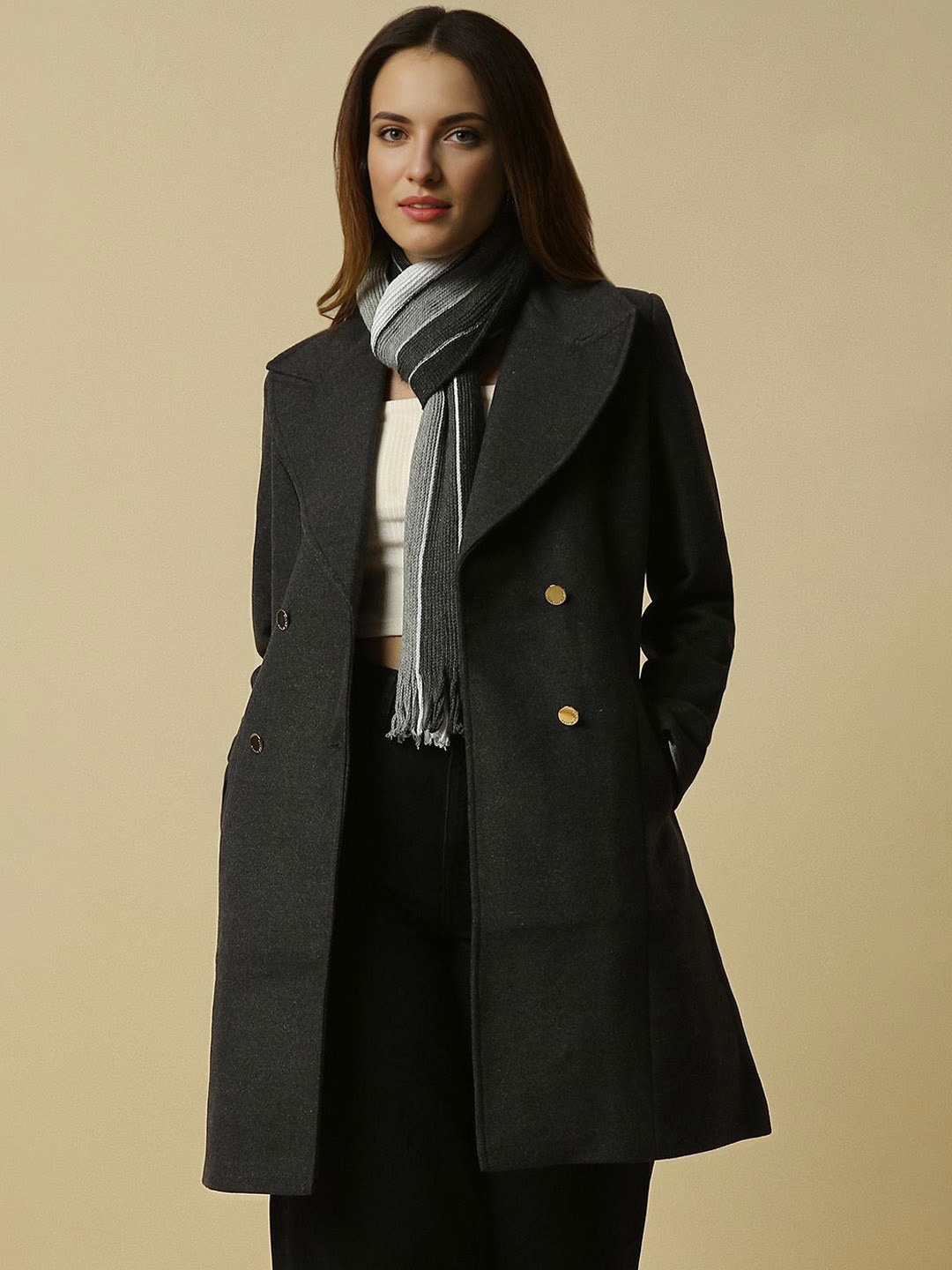 

Allen Solly Woman Women Longline Tailored Jacket, Charcoal