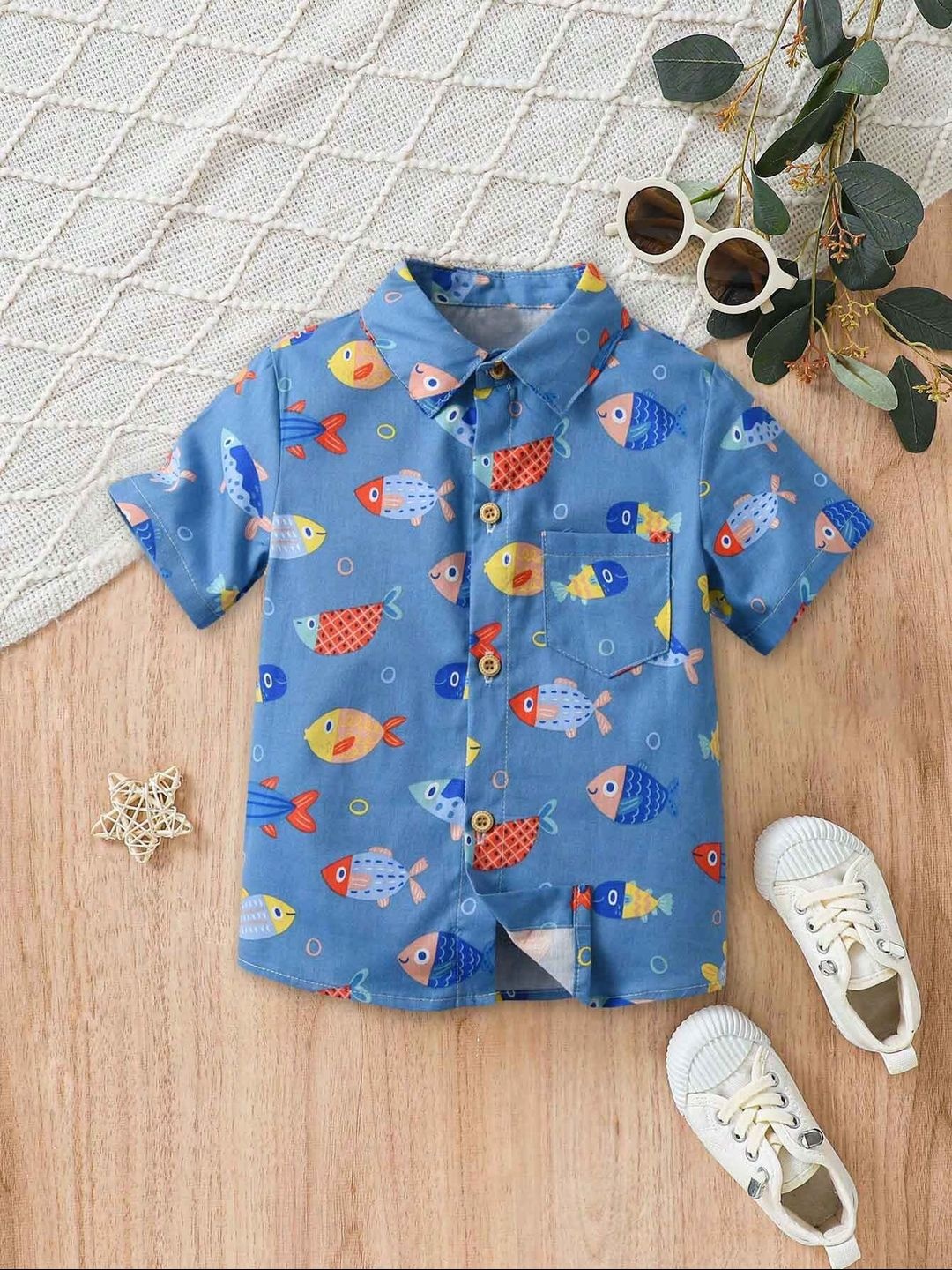 

BAESD Boys Standard Floral Opaque Printed Party Shirt, Blue