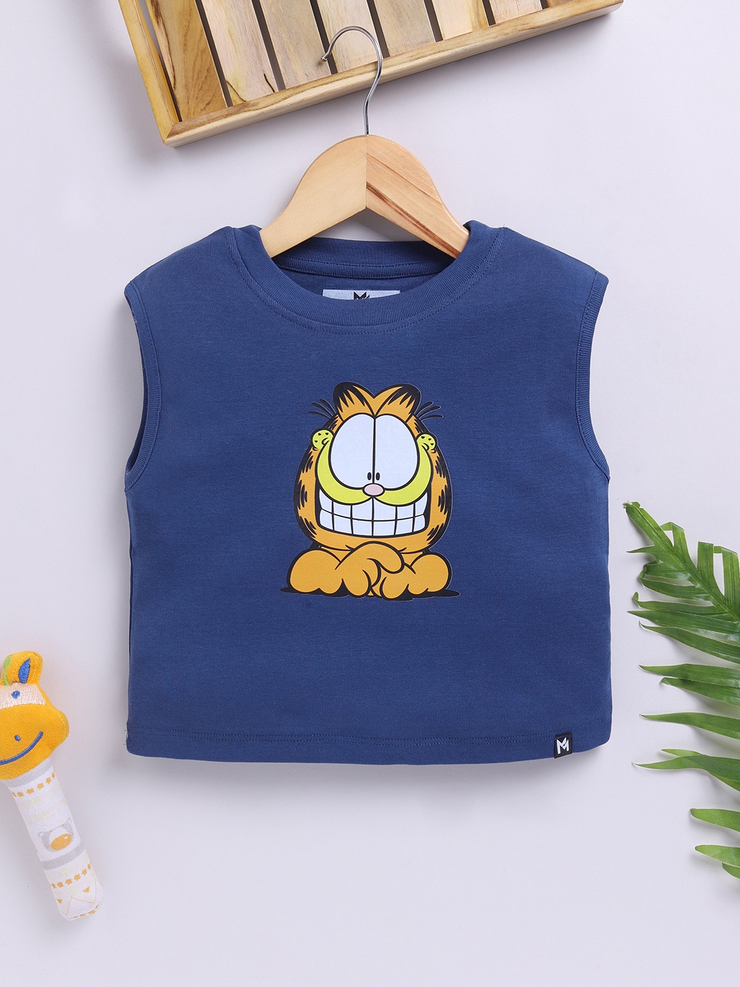 

YK X Minute Mirth Girls Garfield Printed Cotton Tank Crop Top, Navy blue