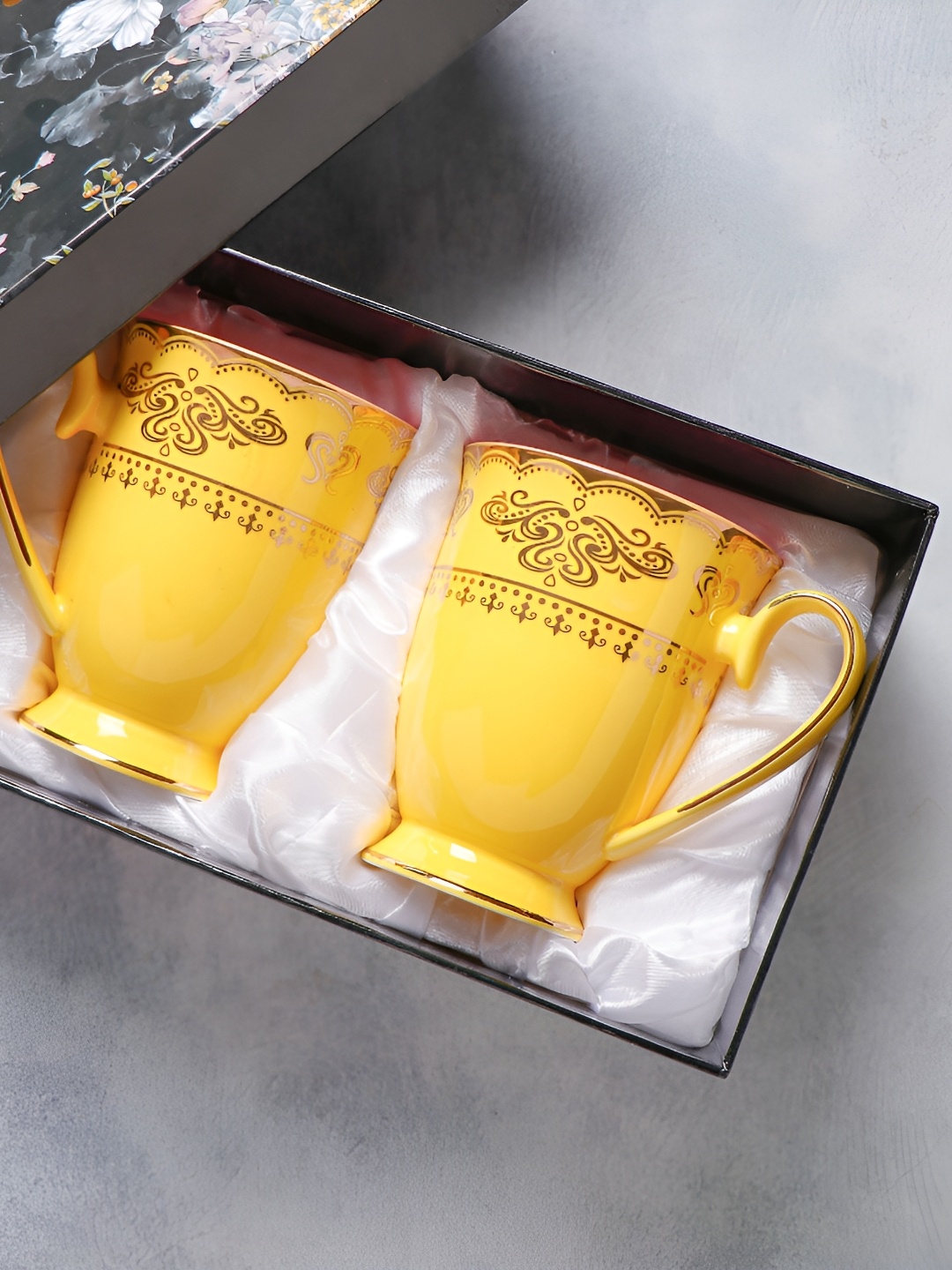 

Archies Yellow & Beige 2 Pieces Printed Ceramic Glossy Easy to Clean Mugs 350 ml Each