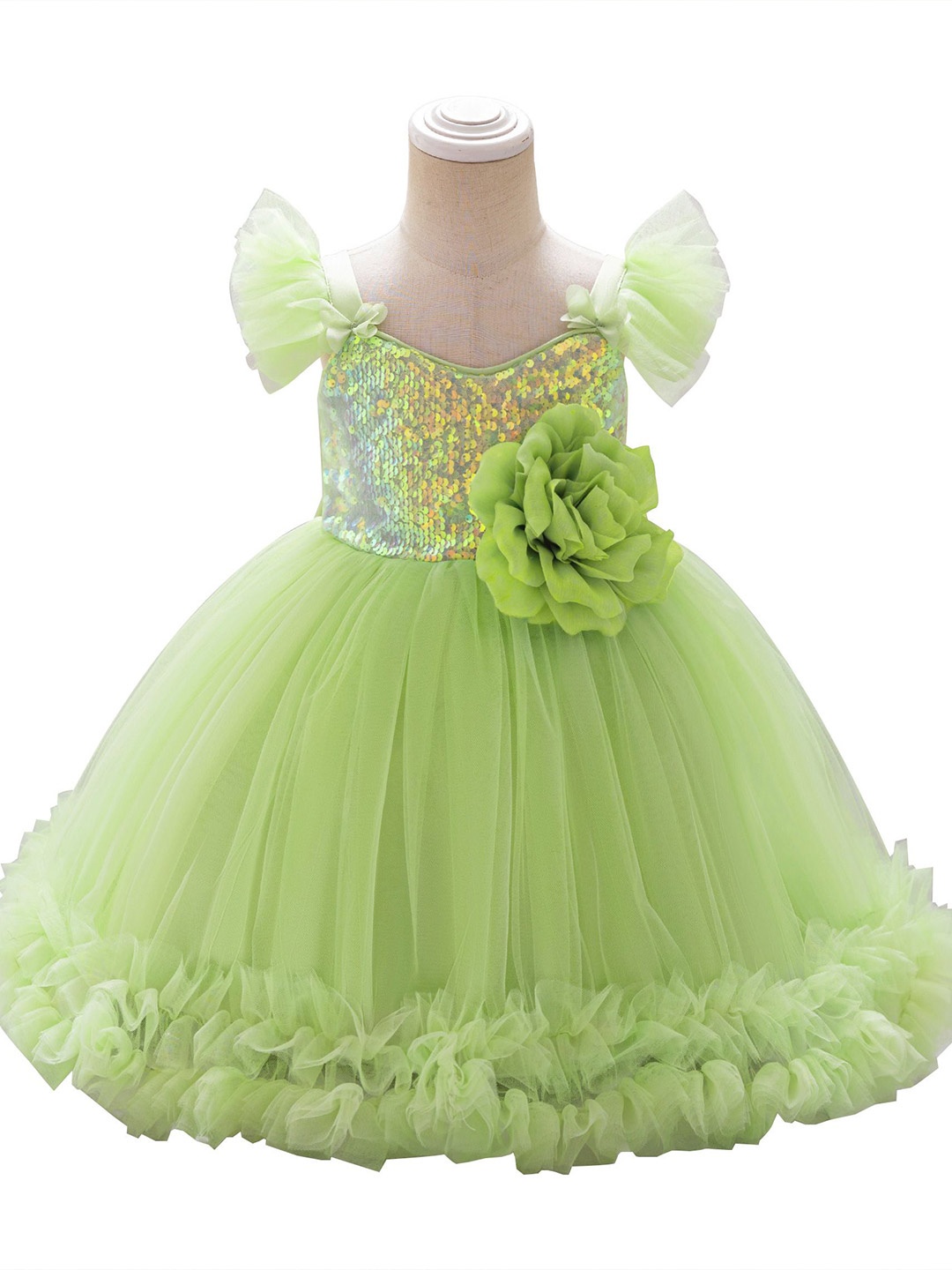 

StyleCast x Revolte Embellished Choker Neck Ruffled A-Line Dress, Green