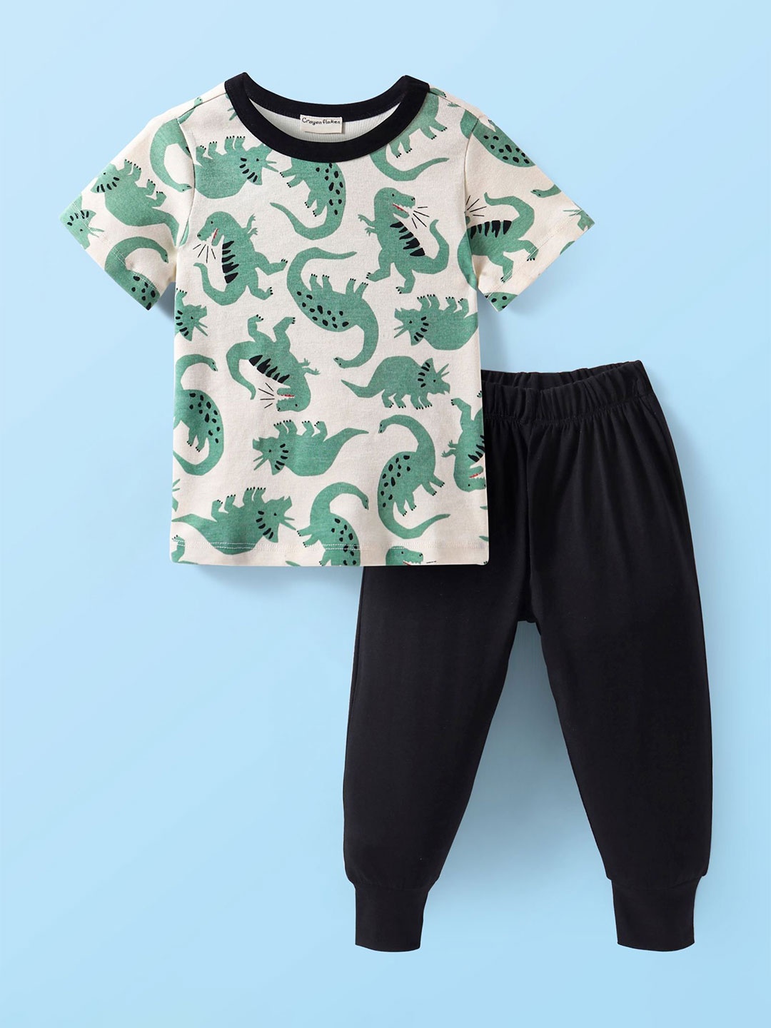 

CrayonFlakes Girls Conversational Printed Round Neck Pure Cotton T-Shirt And Jogger, Off white