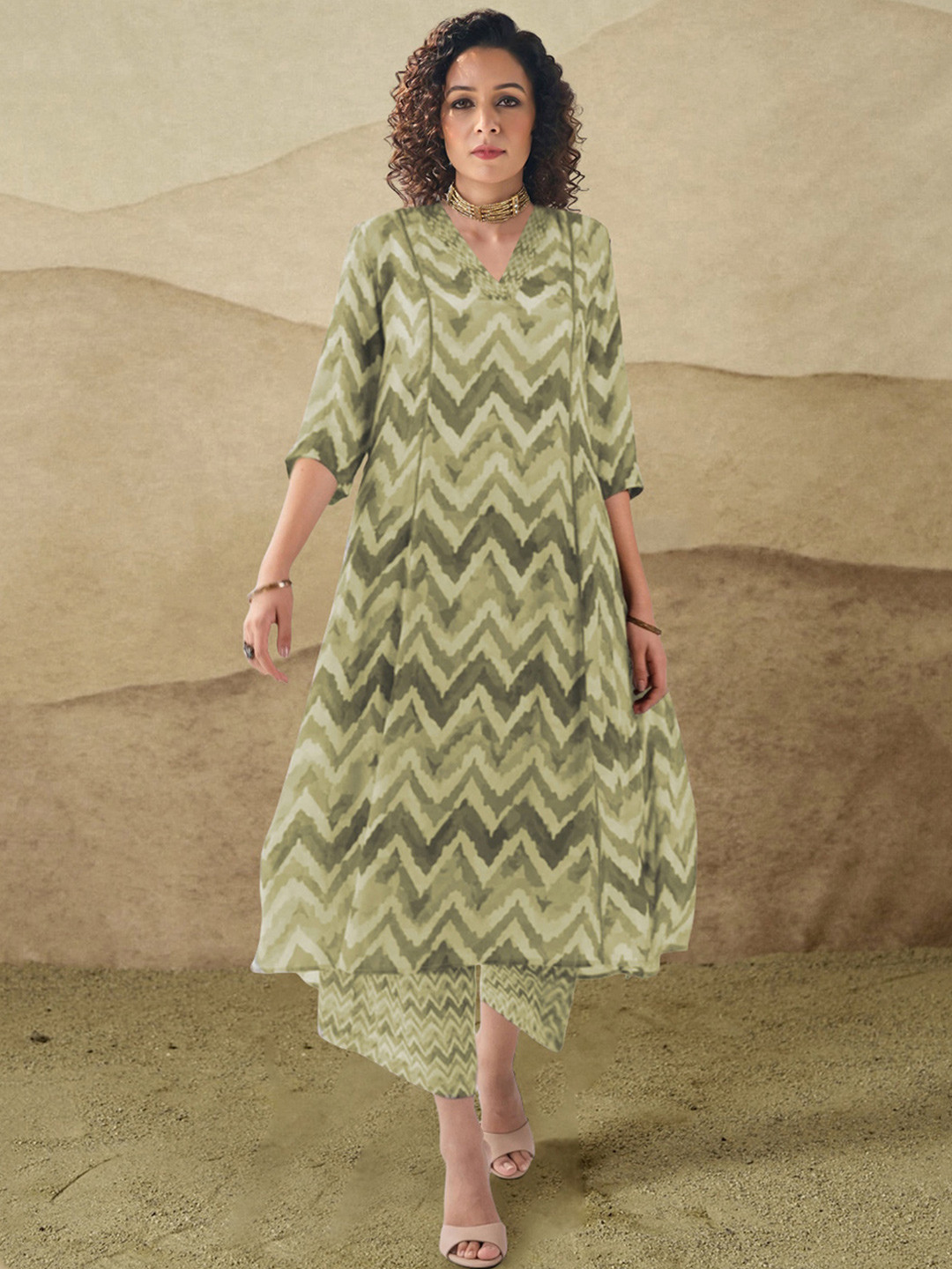 

BAESD Women Printed Regular Kurta with Palazzos, Green