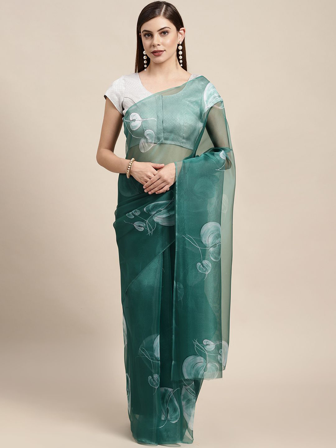 

DIVASTRI Floral Organza Saree, Green