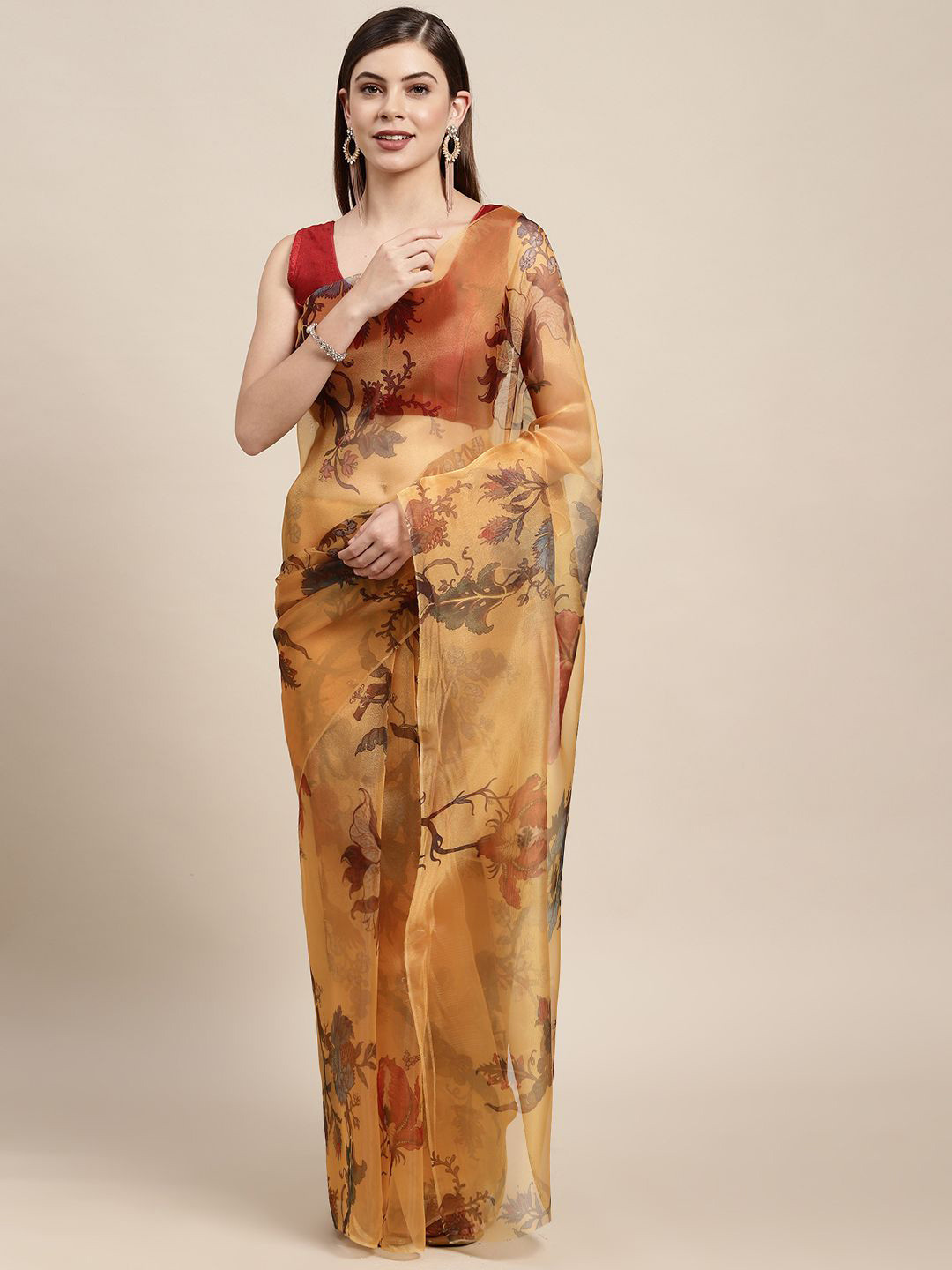 

DIVASTRI Floral Organza Saree, Orange