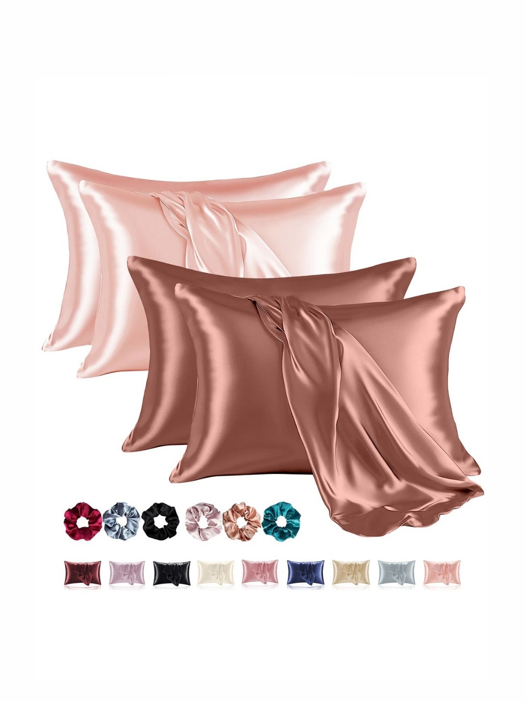 

Aura Copper-Toned & Pink 4 Pieces Solid Pure Silk Rectangle Pillow Covers