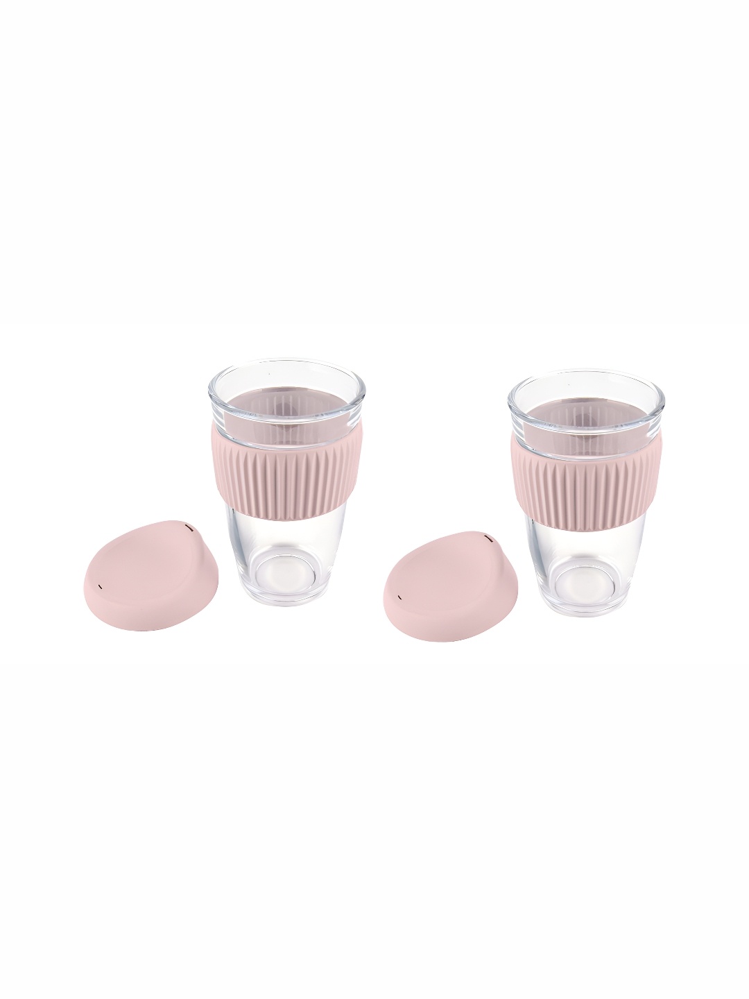 

Baskety Pink & Transparent 2 Pieces Glossy Travel Mug with Silicone Lid 500ml