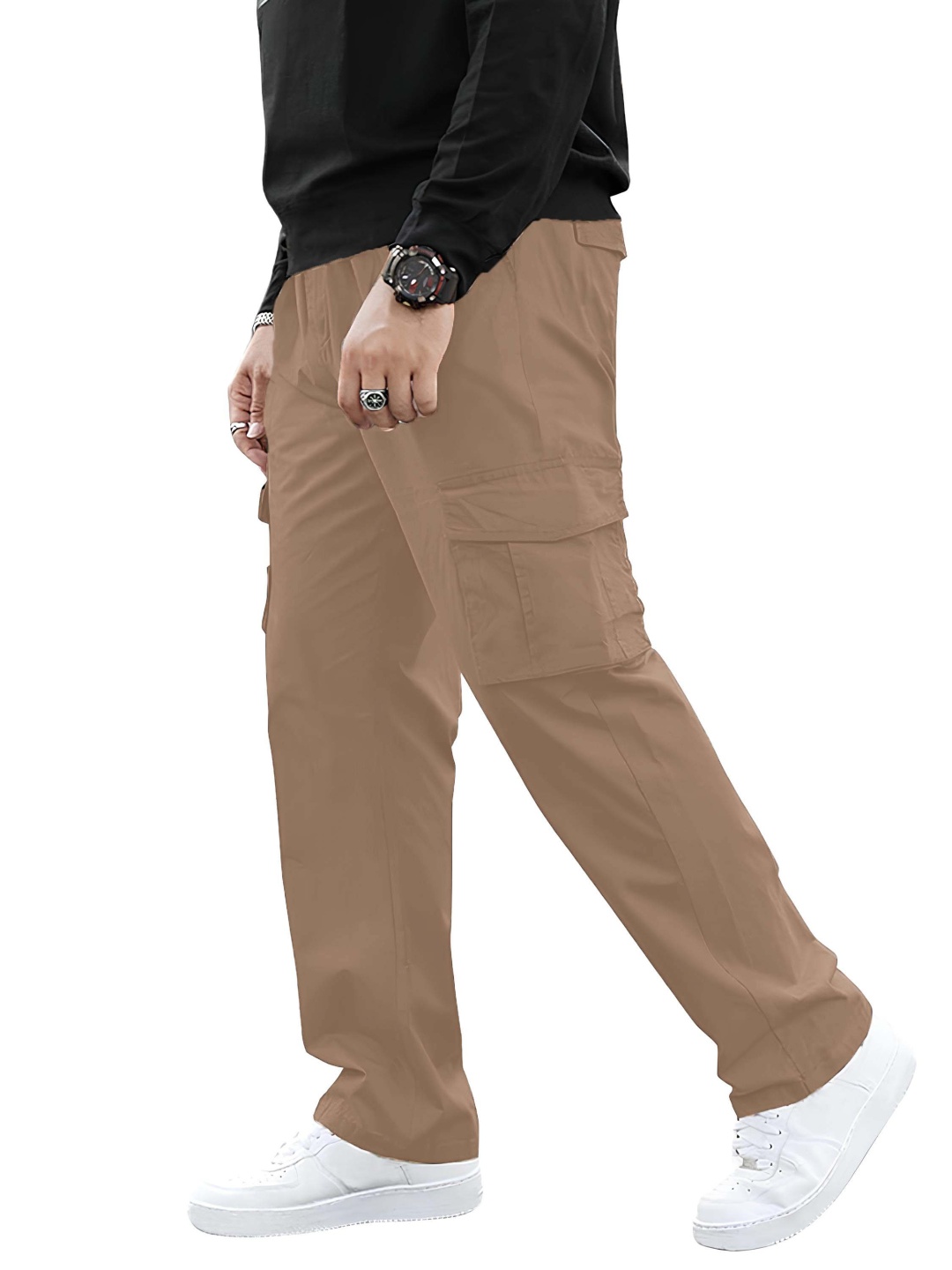 

BAESD Men Relaxed High-Rise Cargos Trousers, Khaki