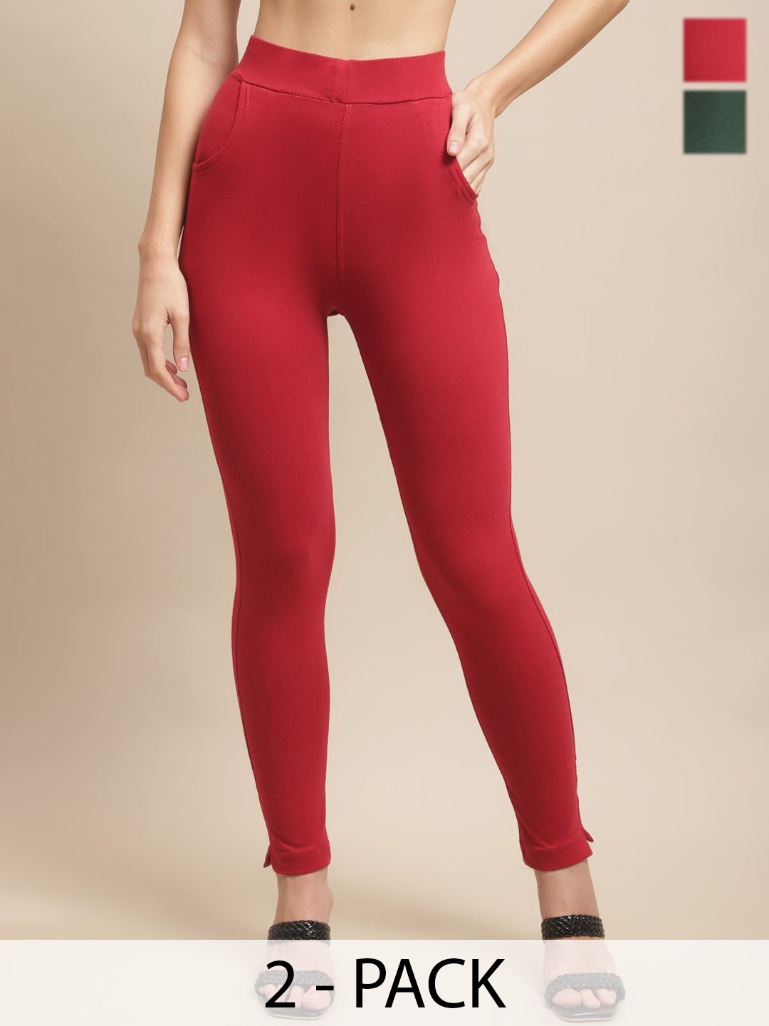 

Valles365 by S.C. Pack Of 2 Mid-Rise Ankle Length Leggings, Maroon