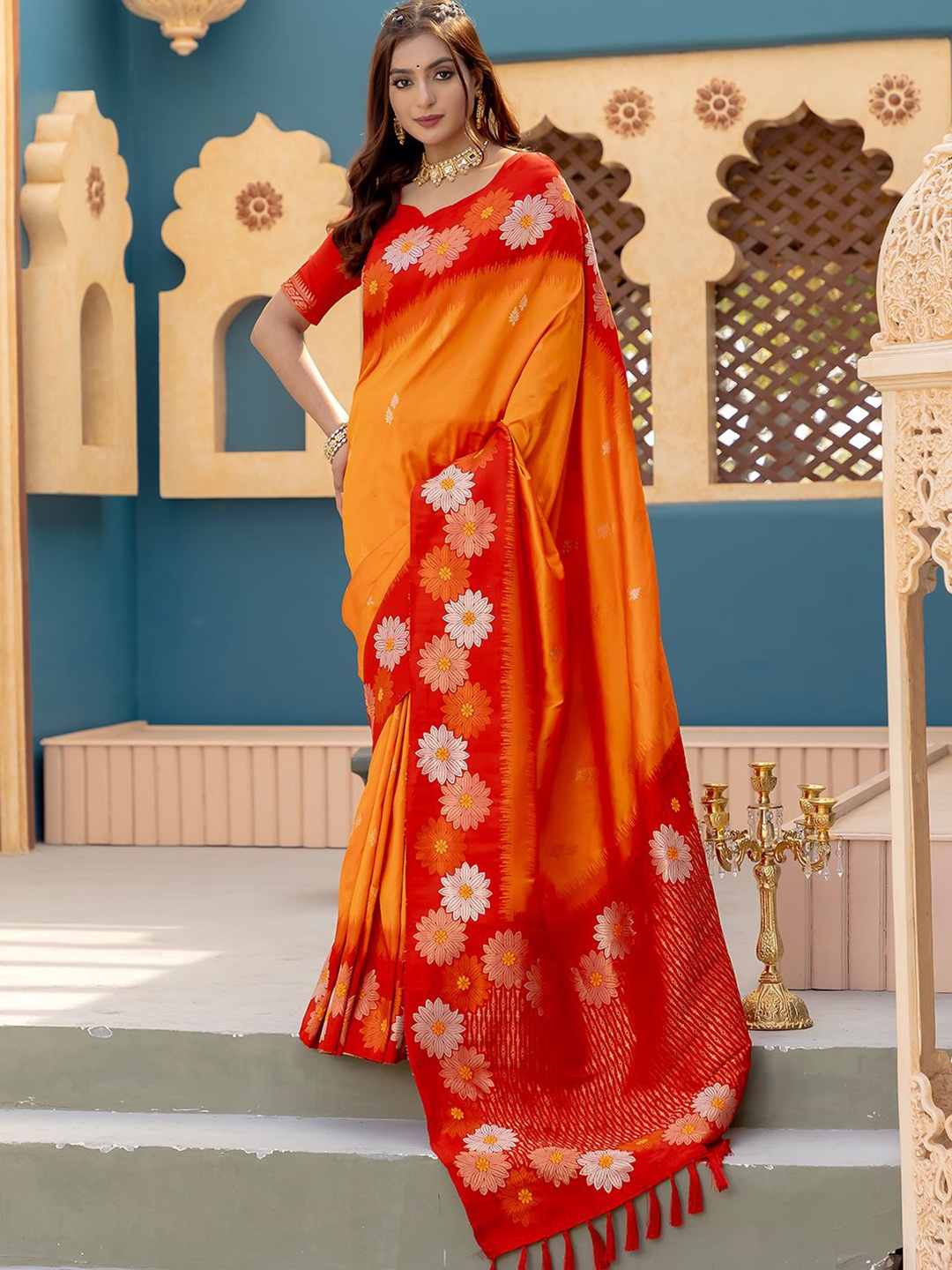 

Mitera Woven Design Zari Silk Blend Saree, Yellow