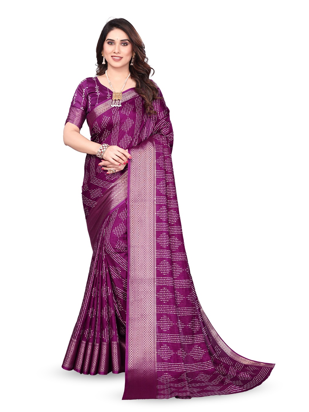 

MAGNEITTA Tie and Dye Silk Blend Fusion Saree, Purple