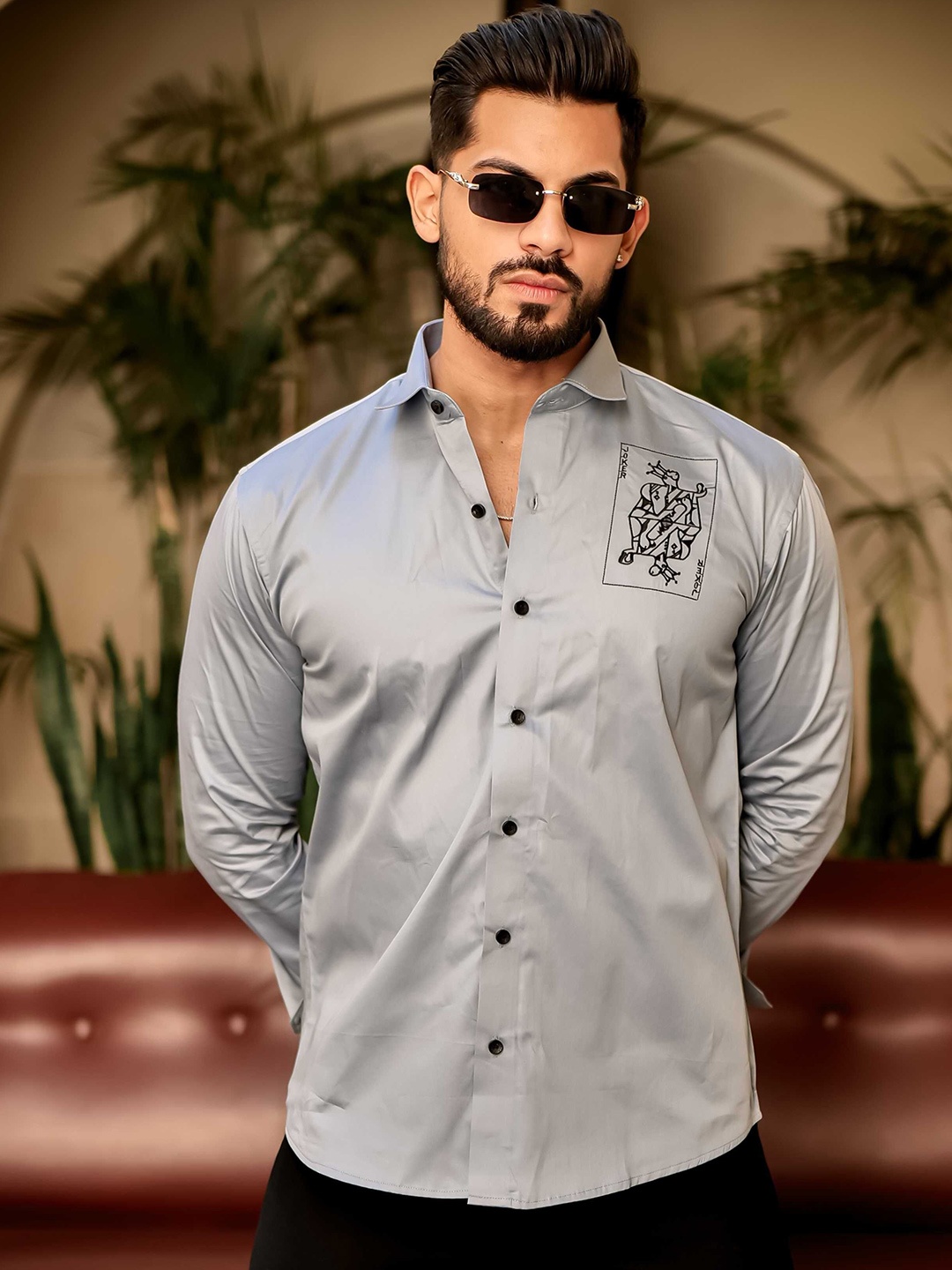 

Foomer Men Standard Opaque Printed Casual Shirt, Blue