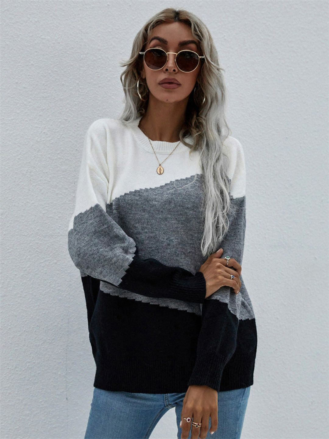 

Oh Rare Women Colourblocked Pullover, White