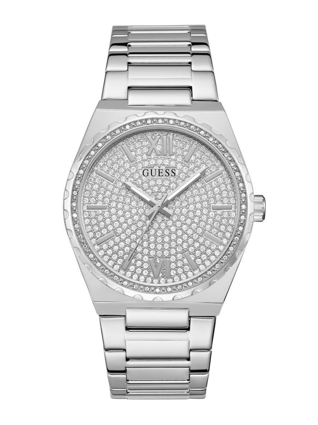 

GUESS Men Brass Dial & Stainless Steel Bracelet Style Straps Analogue Watch U1449G1M, Silver