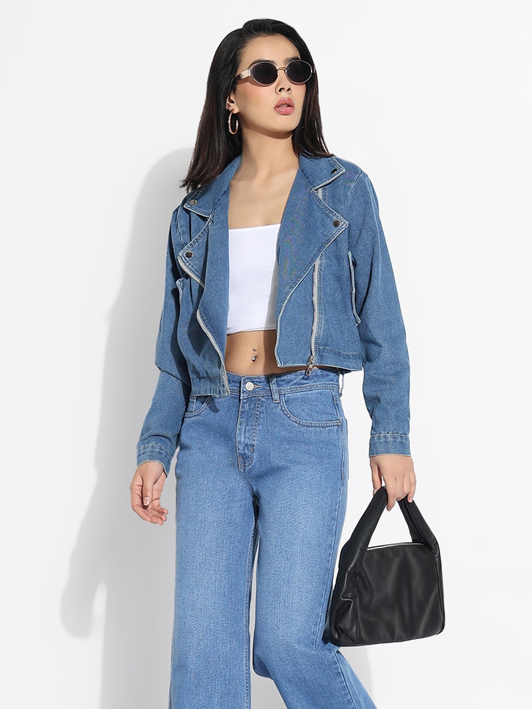 

SHOWOFF Women Windcheater Crop Denim Jacket, Blue
